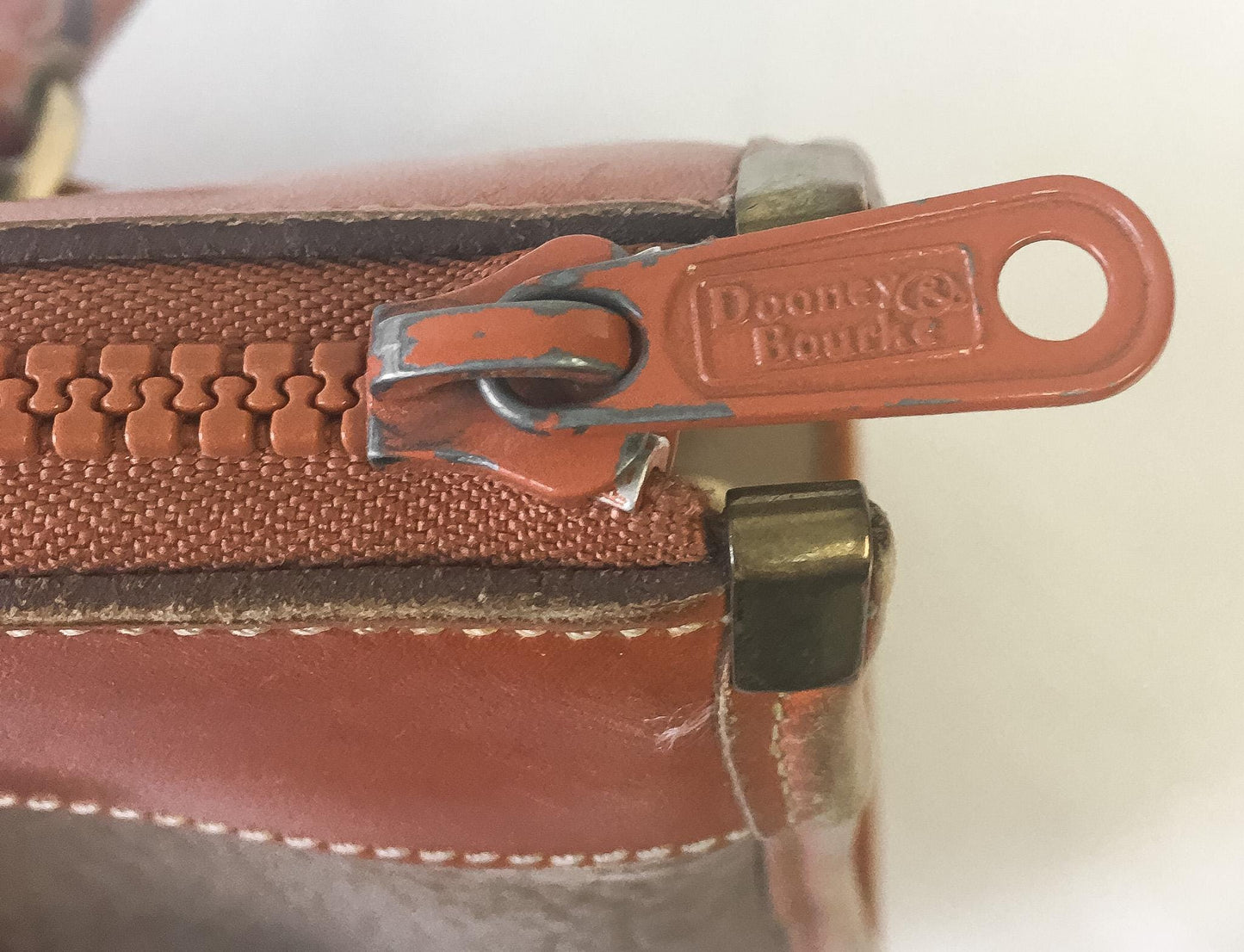 Vintage 80s Dooney and Bourke All Weather Beige Brown Leather Top Handle Crossbody Satchel