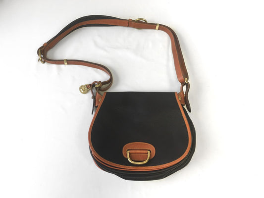 Vintage 90s Dooney and Bourke All Weather Dark Brown Leather Horseshoe Crossbody Bag