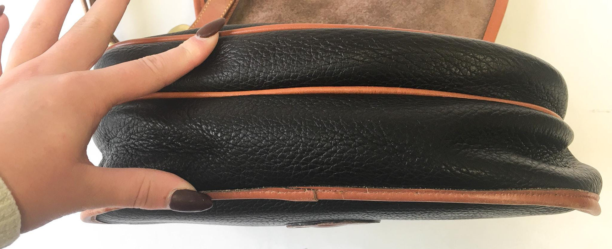 Vintage 90s Dooney and Bourke All Weather Dark Brown Leather Horseshoe Crossbody Bag