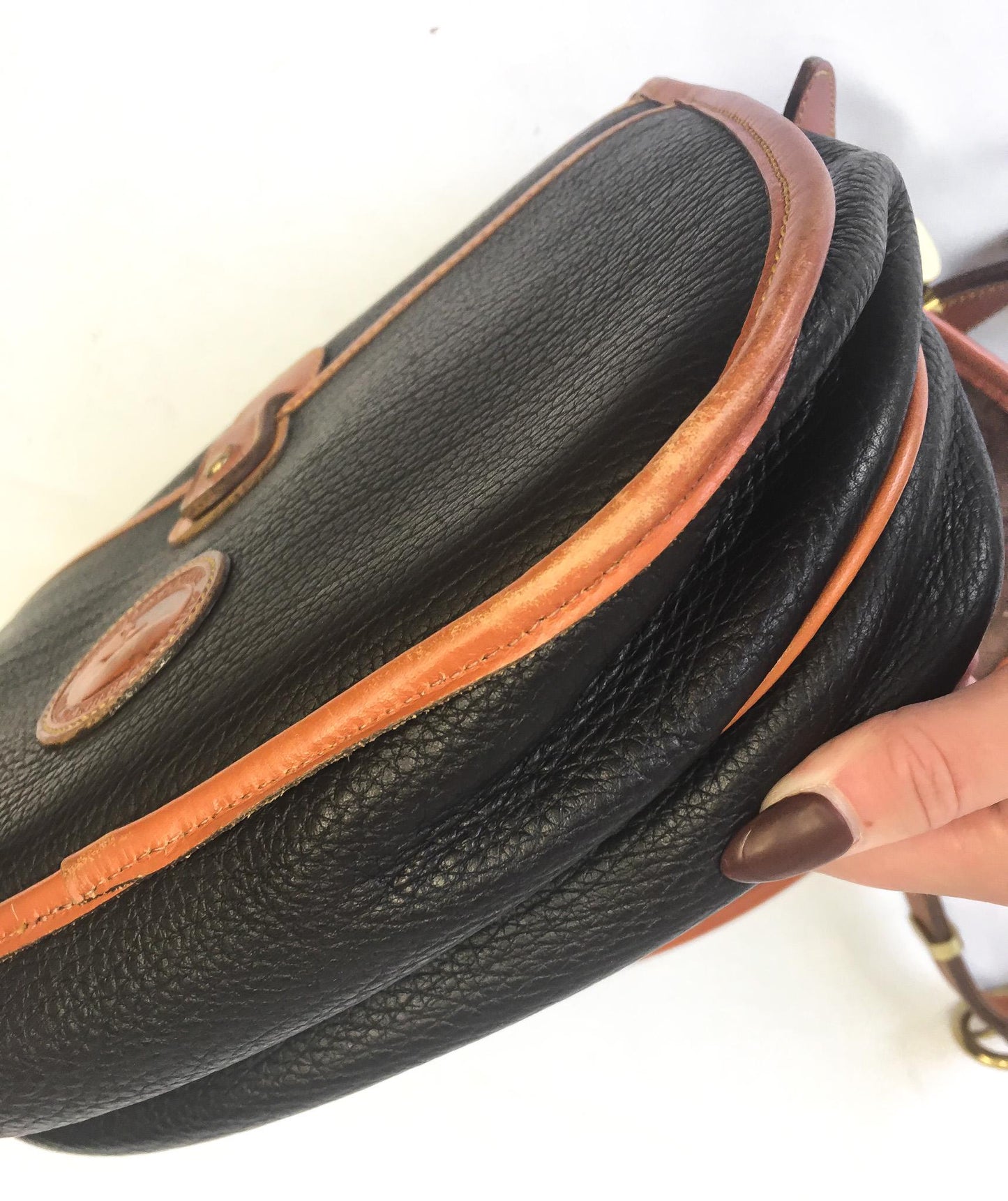 Vintage 90s Dooney and Bourke All Weather Dark Brown Leather Horseshoe Crossbody Bag