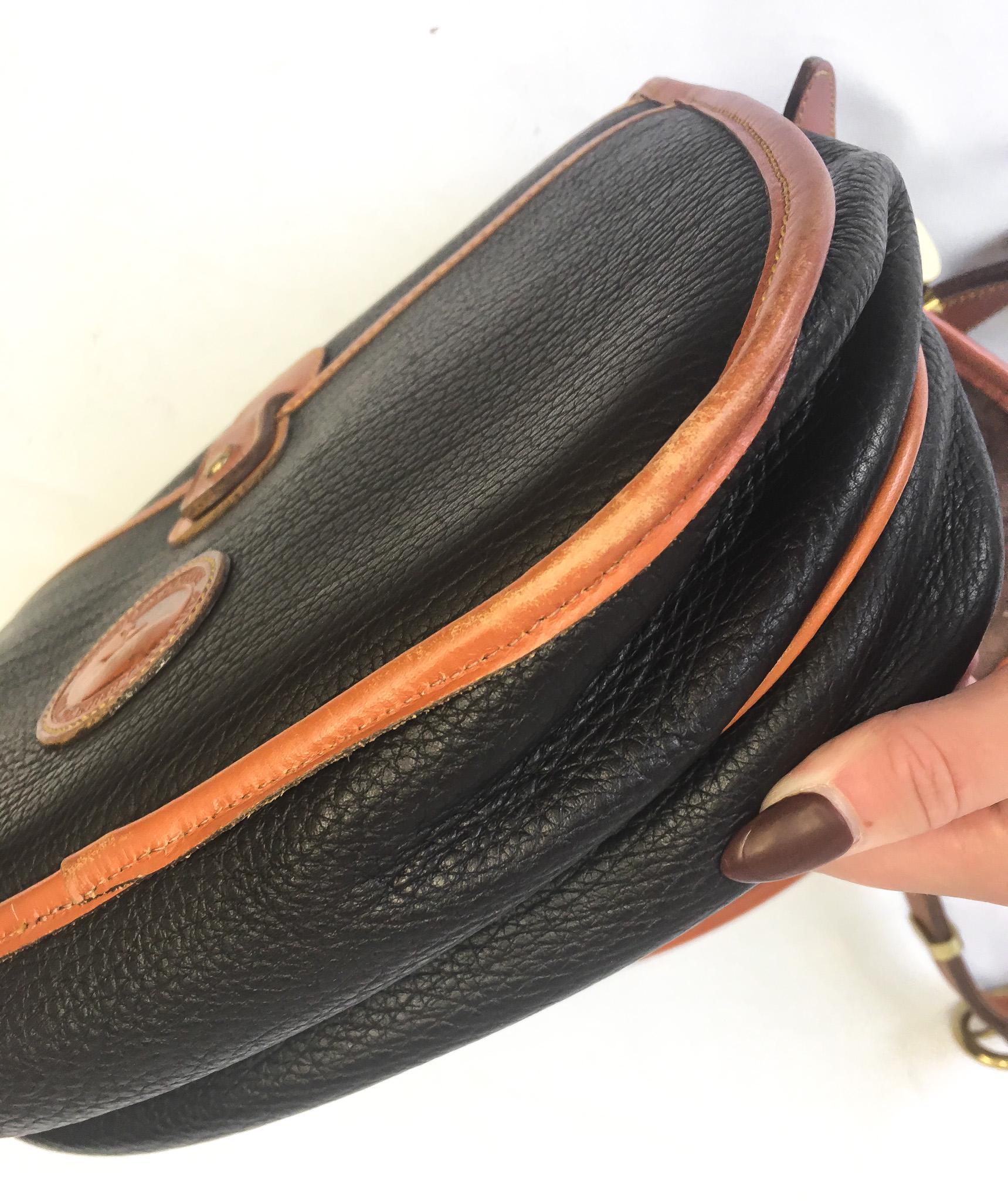 Vintage 90s Dooney and Bourke All Weather Dark Brown Leather Horseshoe Crossbody Bag