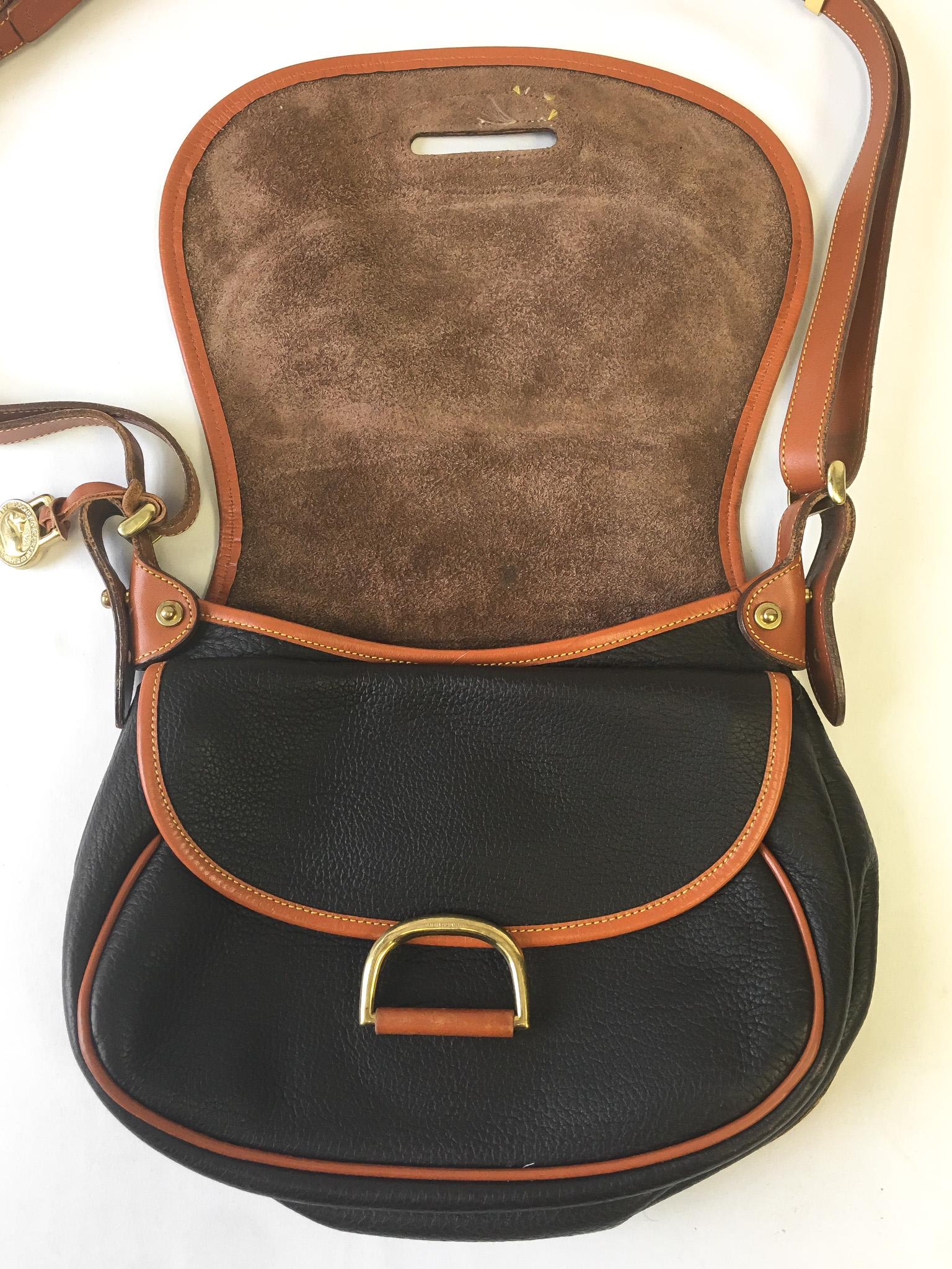 Vintage 90s Dooney and Bourke All Weather Dark Brown Leather Horseshoe Crossbody Bag
