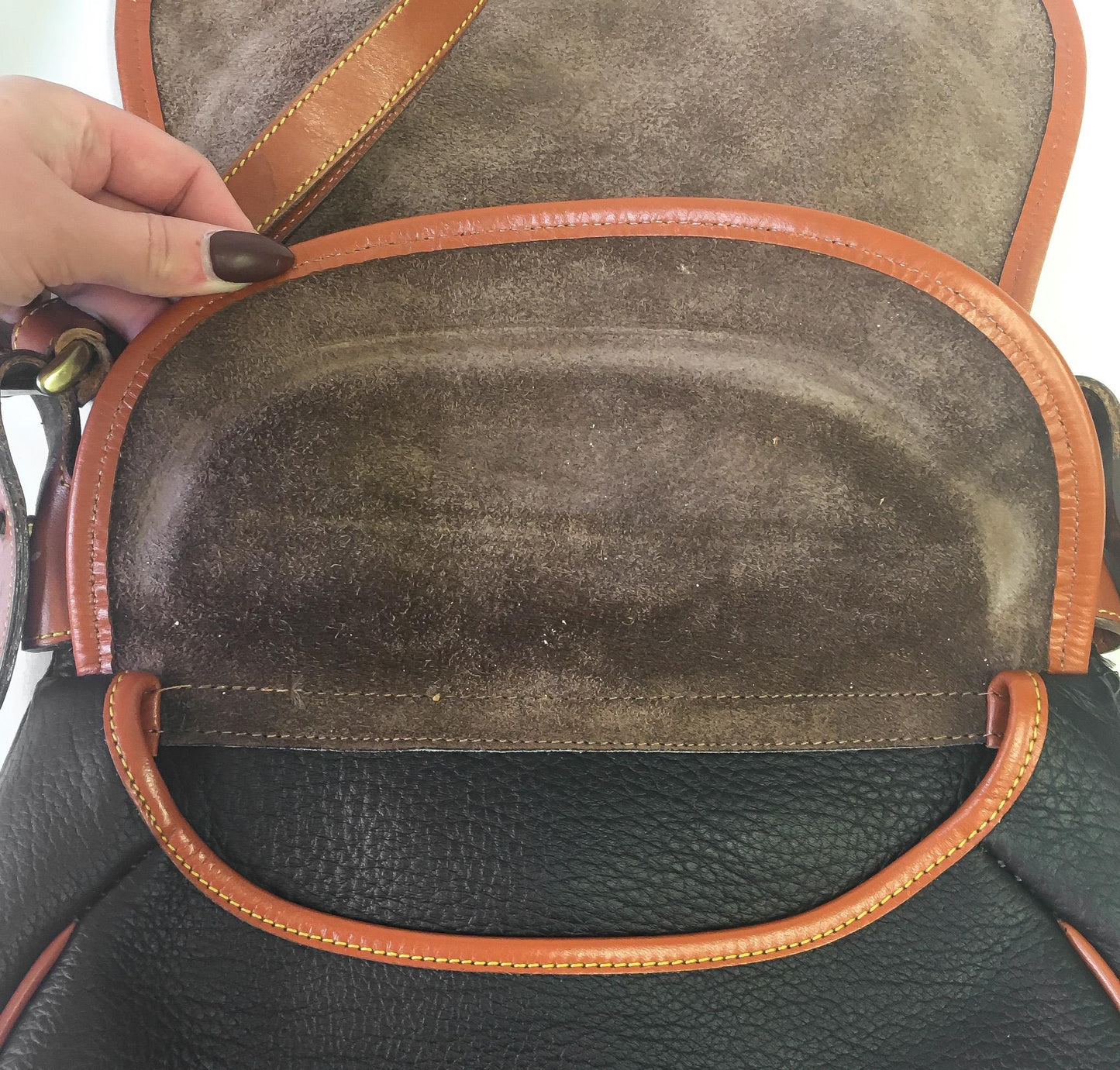 Vintage 90s Dooney and Bourke All Weather Dark Brown Leather Horseshoe Crossbody Bag