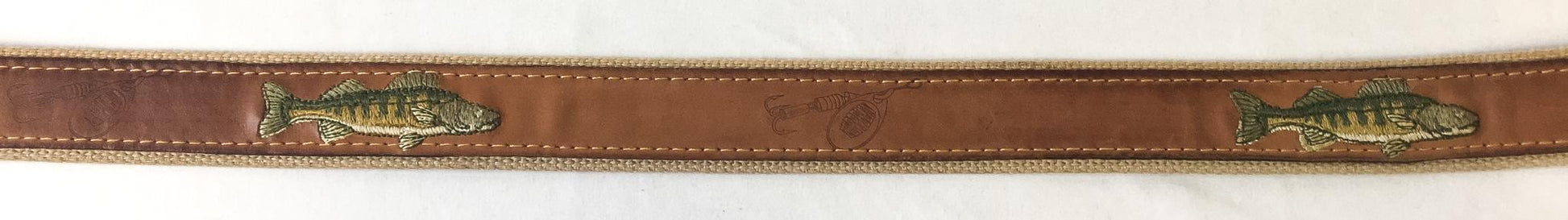 Vintage Zep-Pro Leather Canvas Embroidered Fish Belt, Sz. 38, Vintage Grandpa Dad Country Style Belt