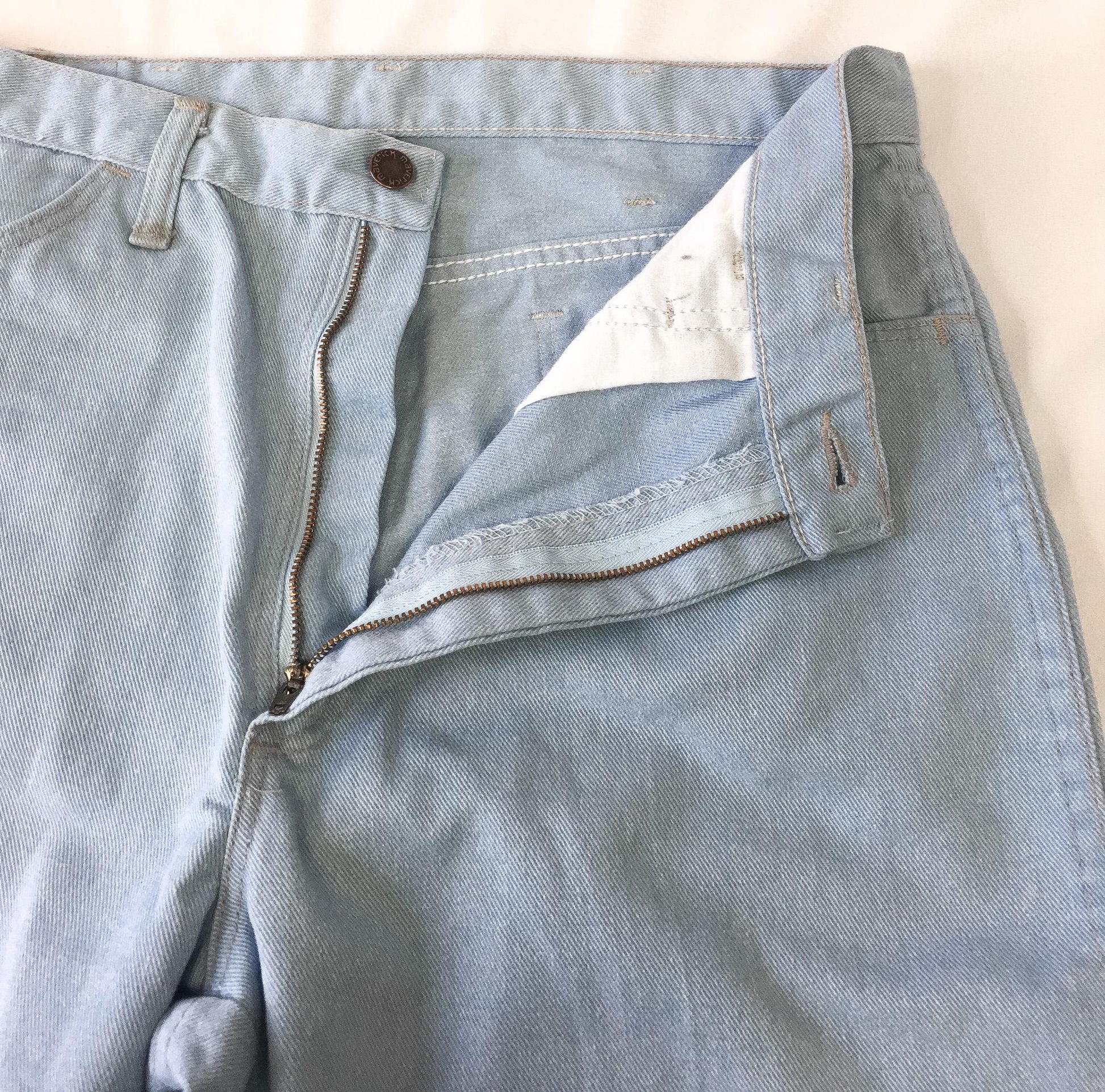 Vintage 70s Maverick Light Wash High Rise Unisex Bootcut Jeans, Sz. 32" x 30", Vintage Western Jeans