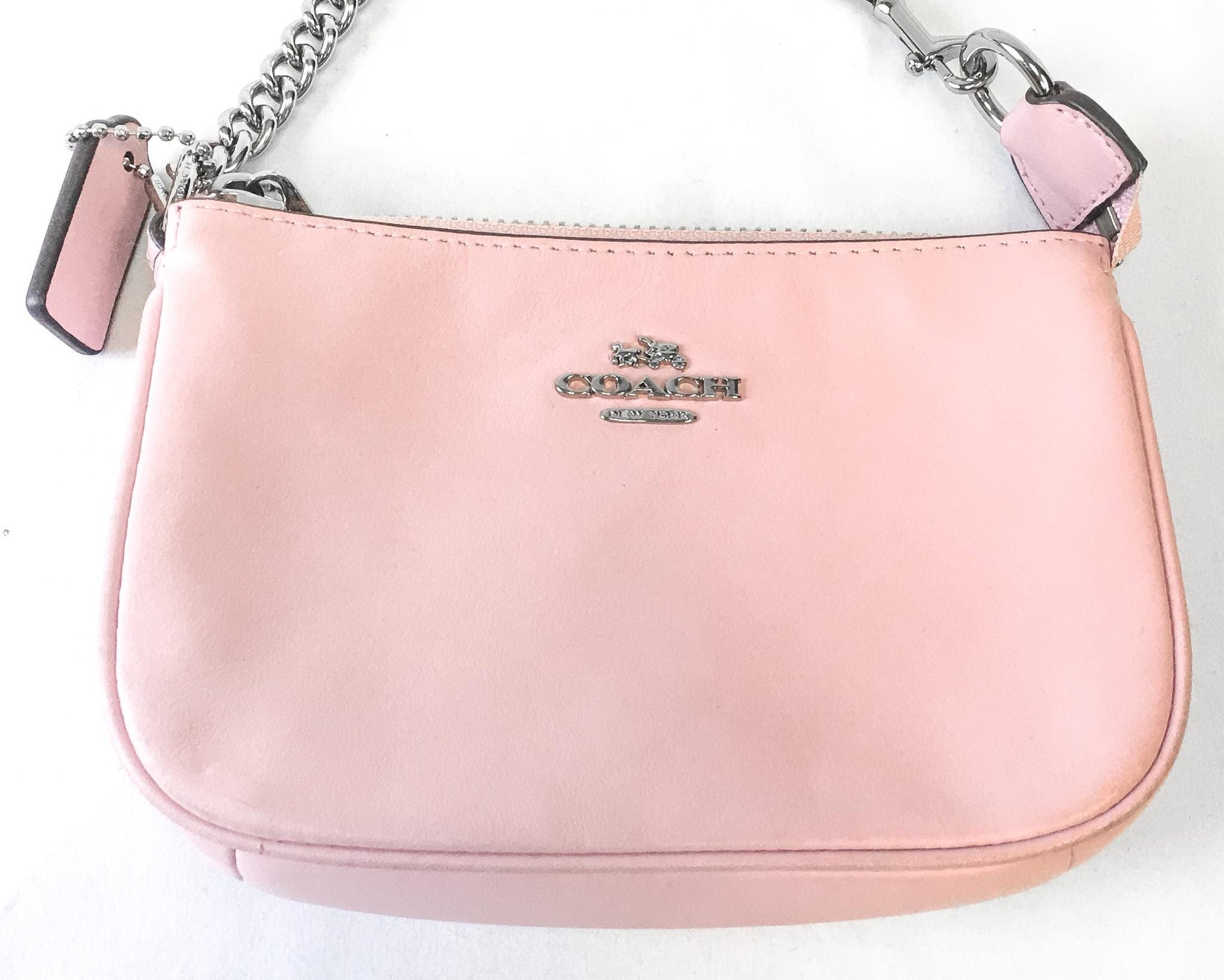 Modern Coach Nolita Baby Pink Chain Strap Mini Bag Wristlet, Style 64791, Y2K 00s Coach Accessories