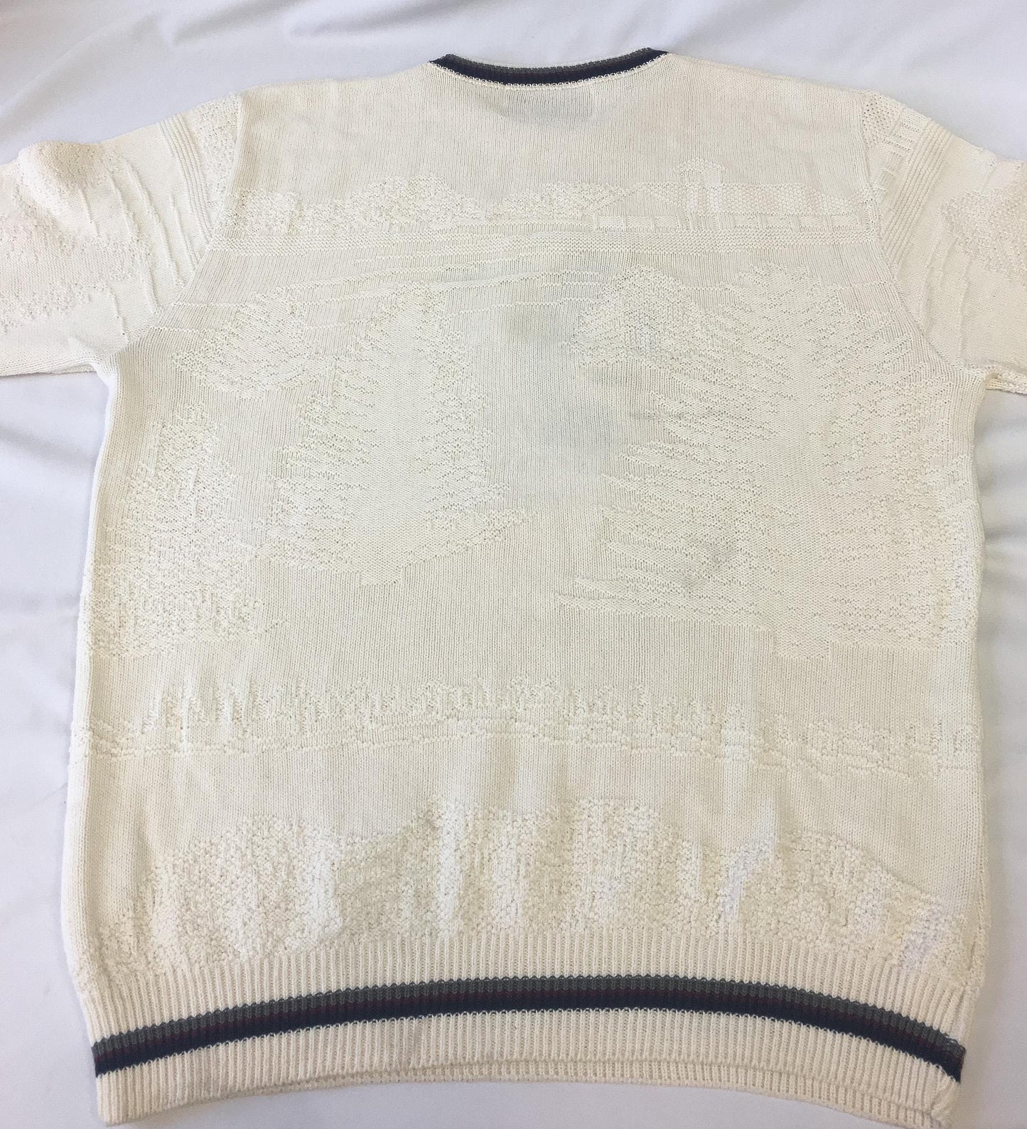 Vintage Shenandoah Cream/Off-White Golf Figure Embroidered Knit Sweater, Men's Sz. Large Tall, Vintage 90s Grandpa Dad Preppy Style Sweater