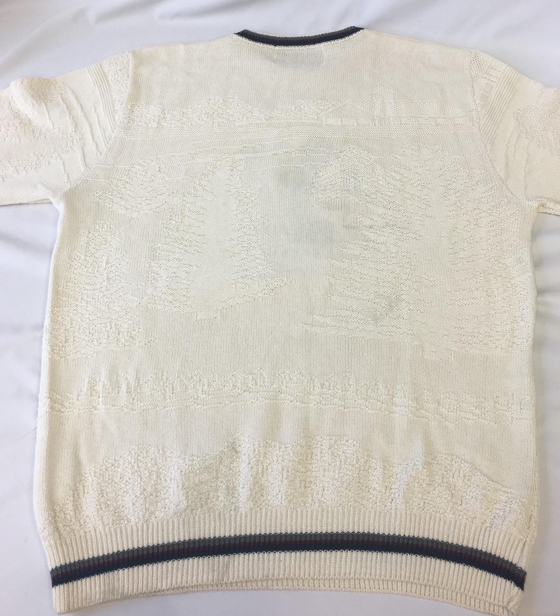 Vintage Shenandoah Cream/Off-White Golf Figure Embroidered Knit Sweater, Men's Sz. Large Tall, Vintage 90s Grandpa Dad Preppy Style Sweater