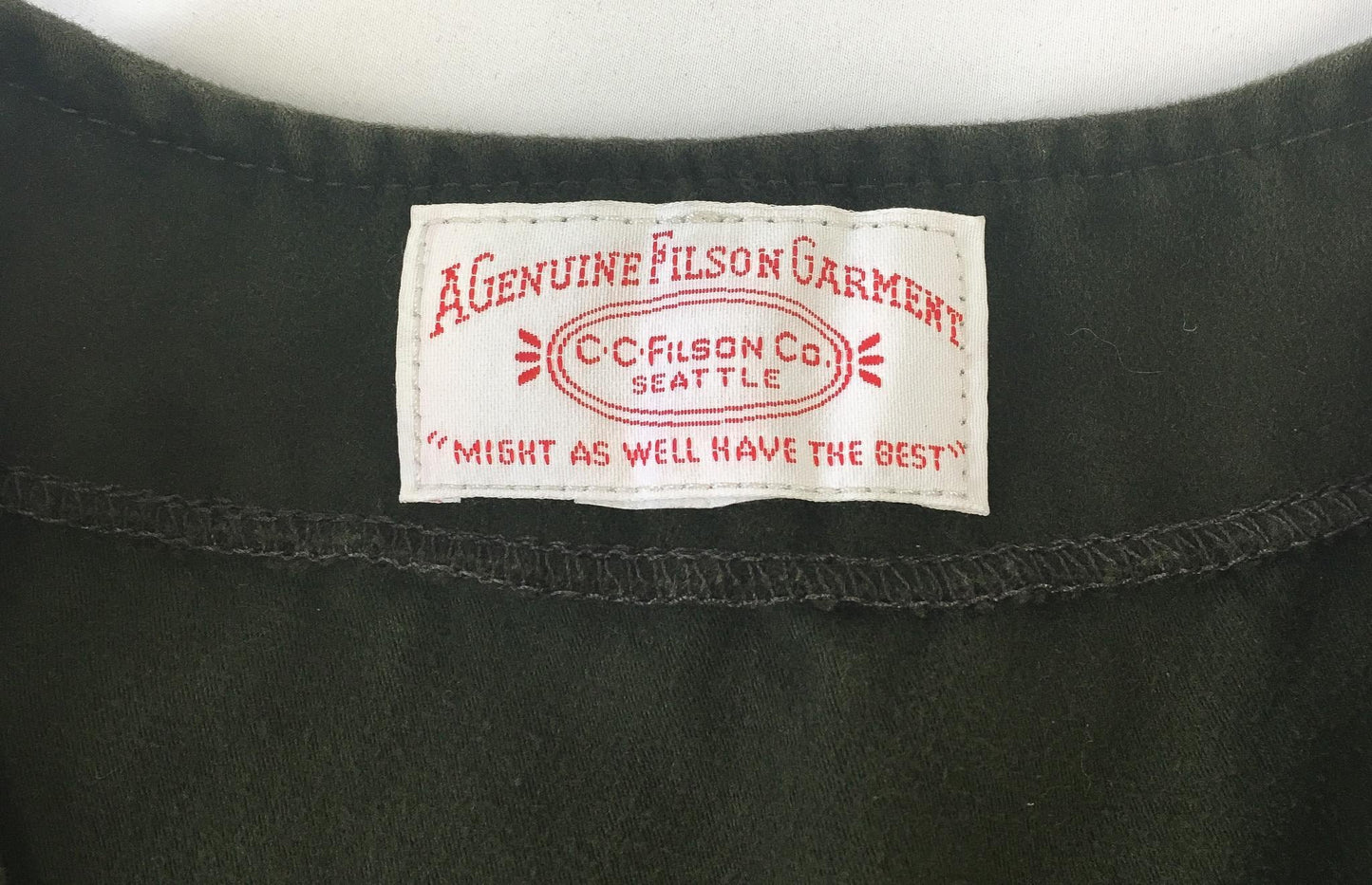 Vintage Filson Mackinaw Olive Green Suede Vest, Approx. Men's Sz. M/L