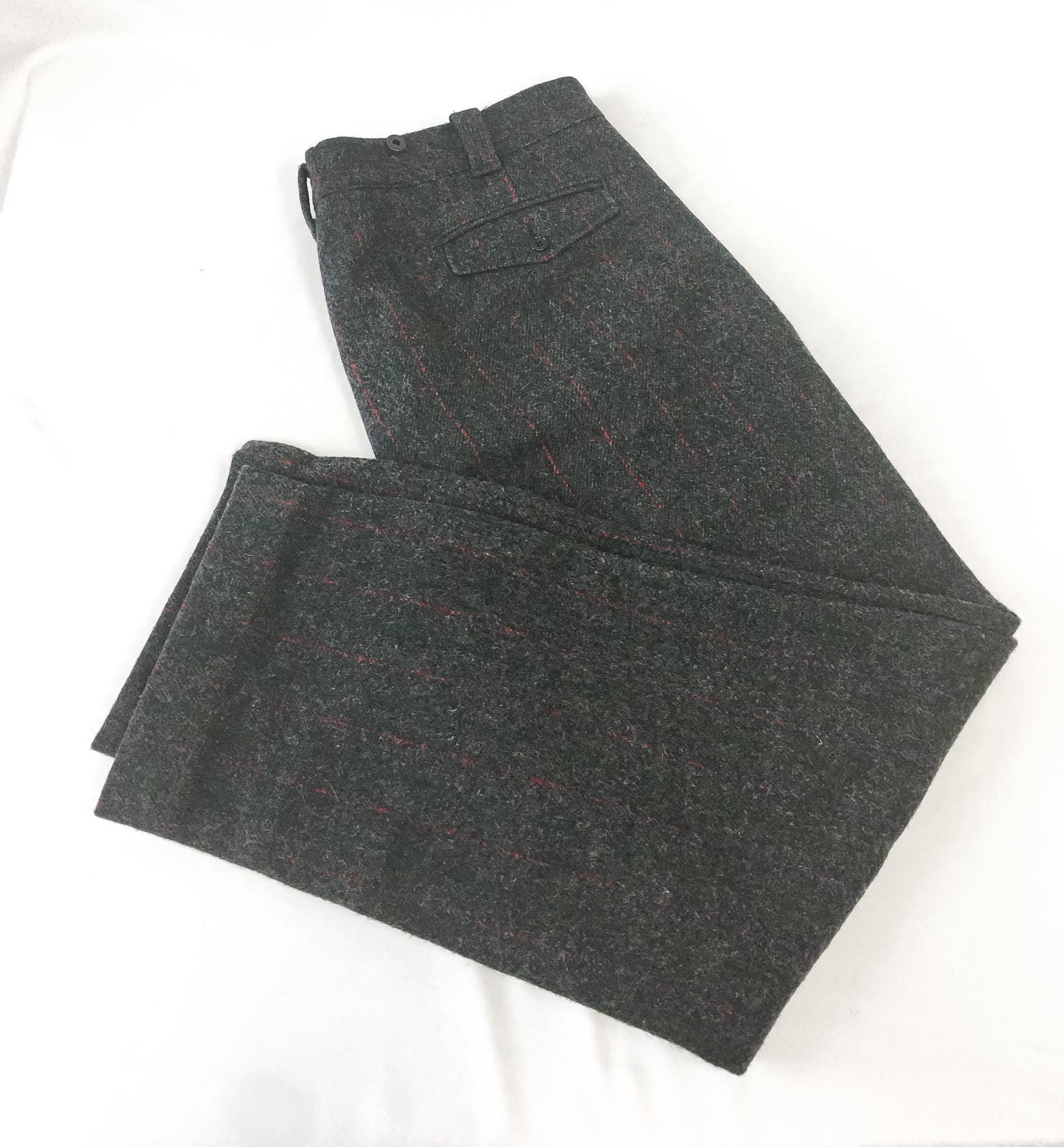 Vintage Woolrich Gray Red Green Plaid Wool Blend Hunting Pants, Men's Sz. 42" x 30"