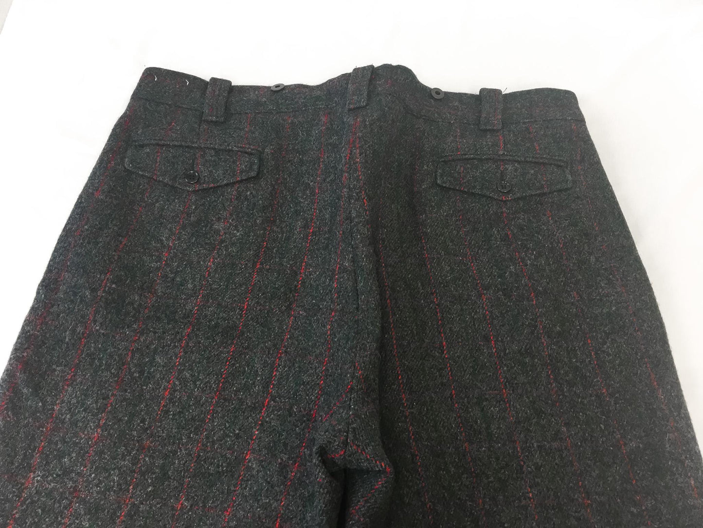 Vintage Woolrich Gray Red Green Plaid Wool Blend Hunting Pants, Men's Sz. 42" x 30"