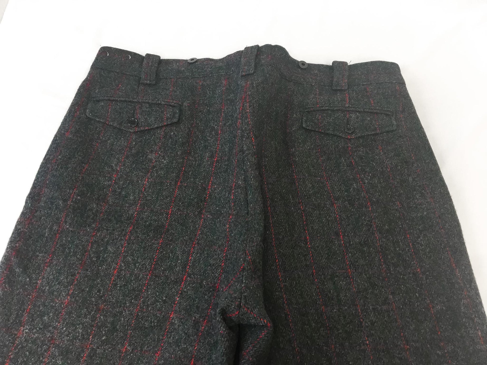 Vintage Woolrich Gray Red Green Plaid Wool Blend Hunting Pants, Men's Sz. 42" x 30"