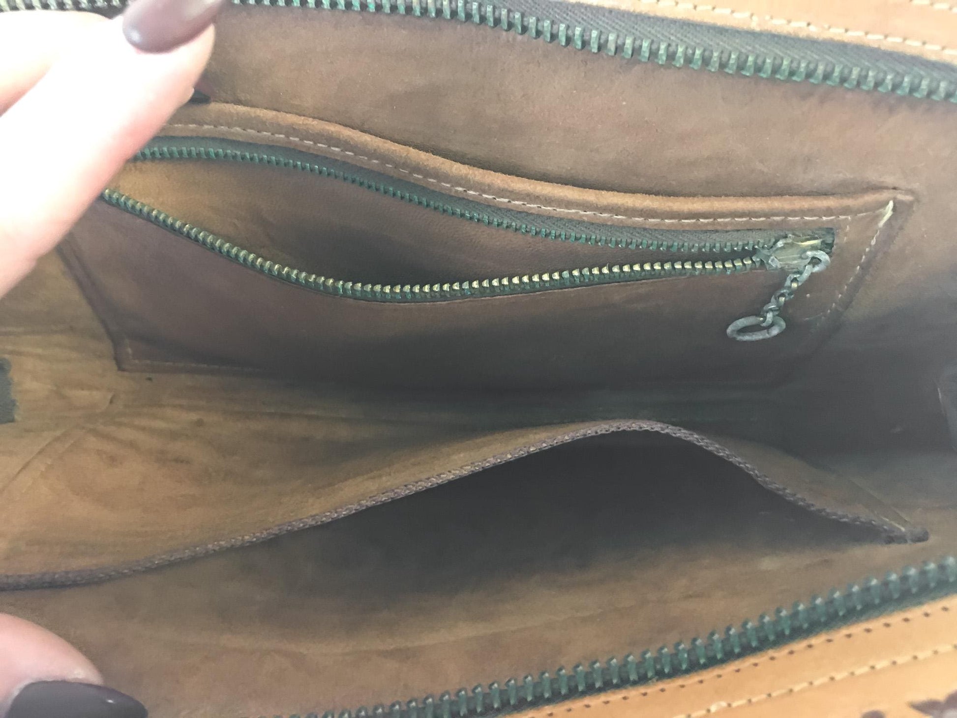 70s Handmade Large Floral Tooled Leather Wristlet Clutch Wallet, Unique Boho Western Handbag