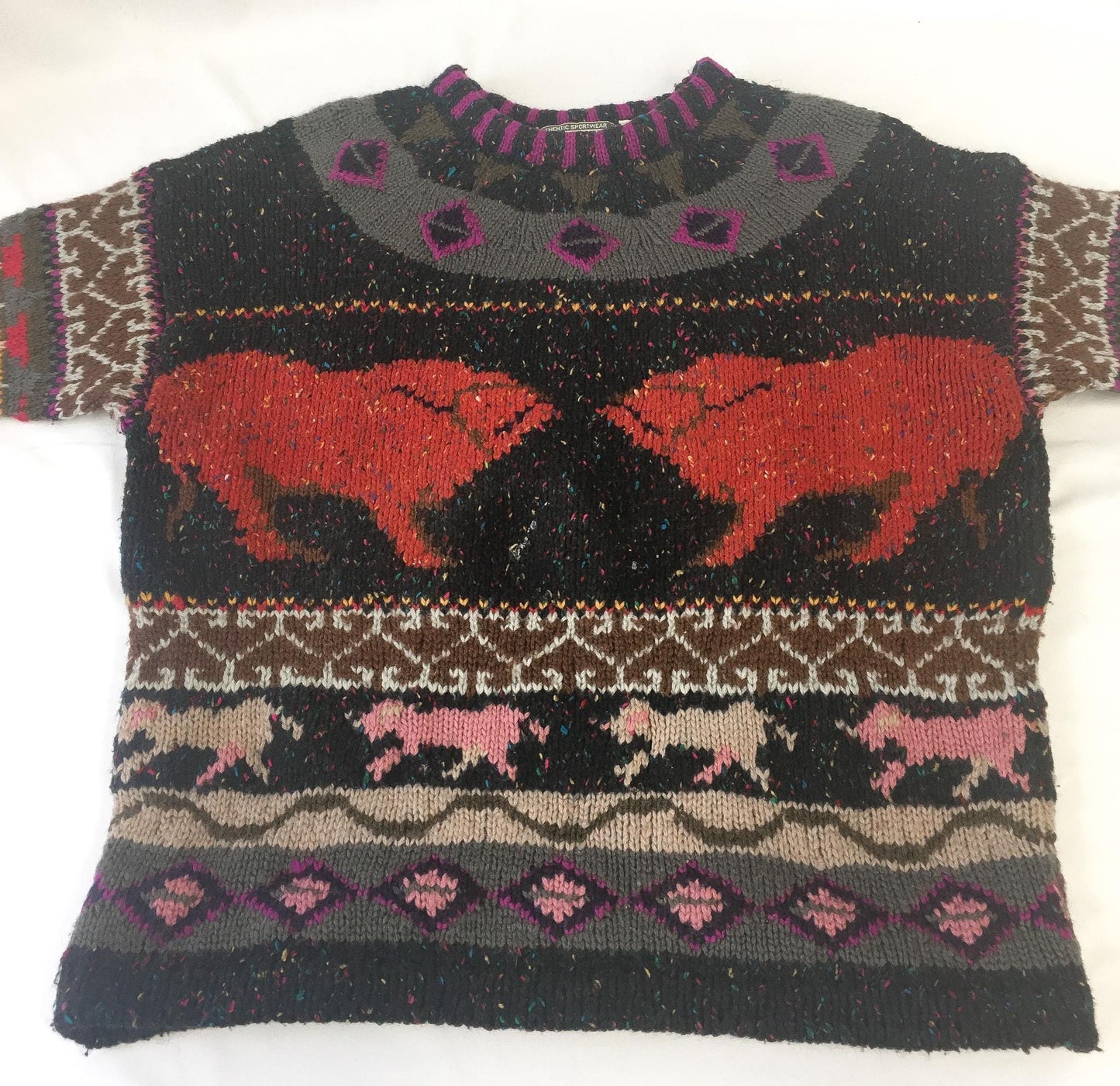 Vintage 90s Forenza Bull Southwestern Aztec Patterned Multicolor Wool Blend Sweater, Women's Sz. S, Unique Statement Western Boho Sweater