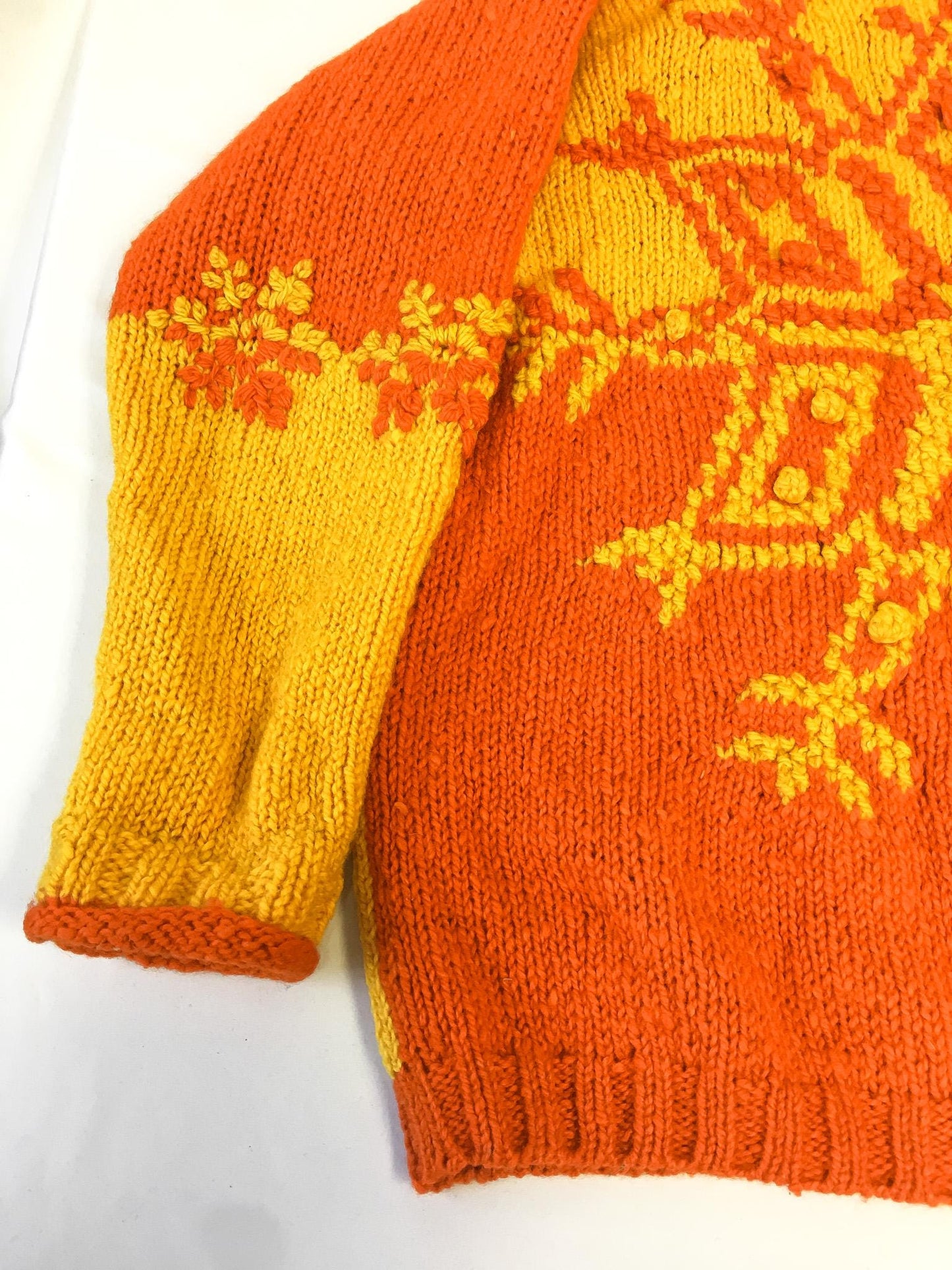 Vintage 90s Express Tricot Yellow Orange Snowflake Chunky Knit Wool Mockneck Sweater, Women's Sz. M, Vintage Retro Unique Festive Sweater