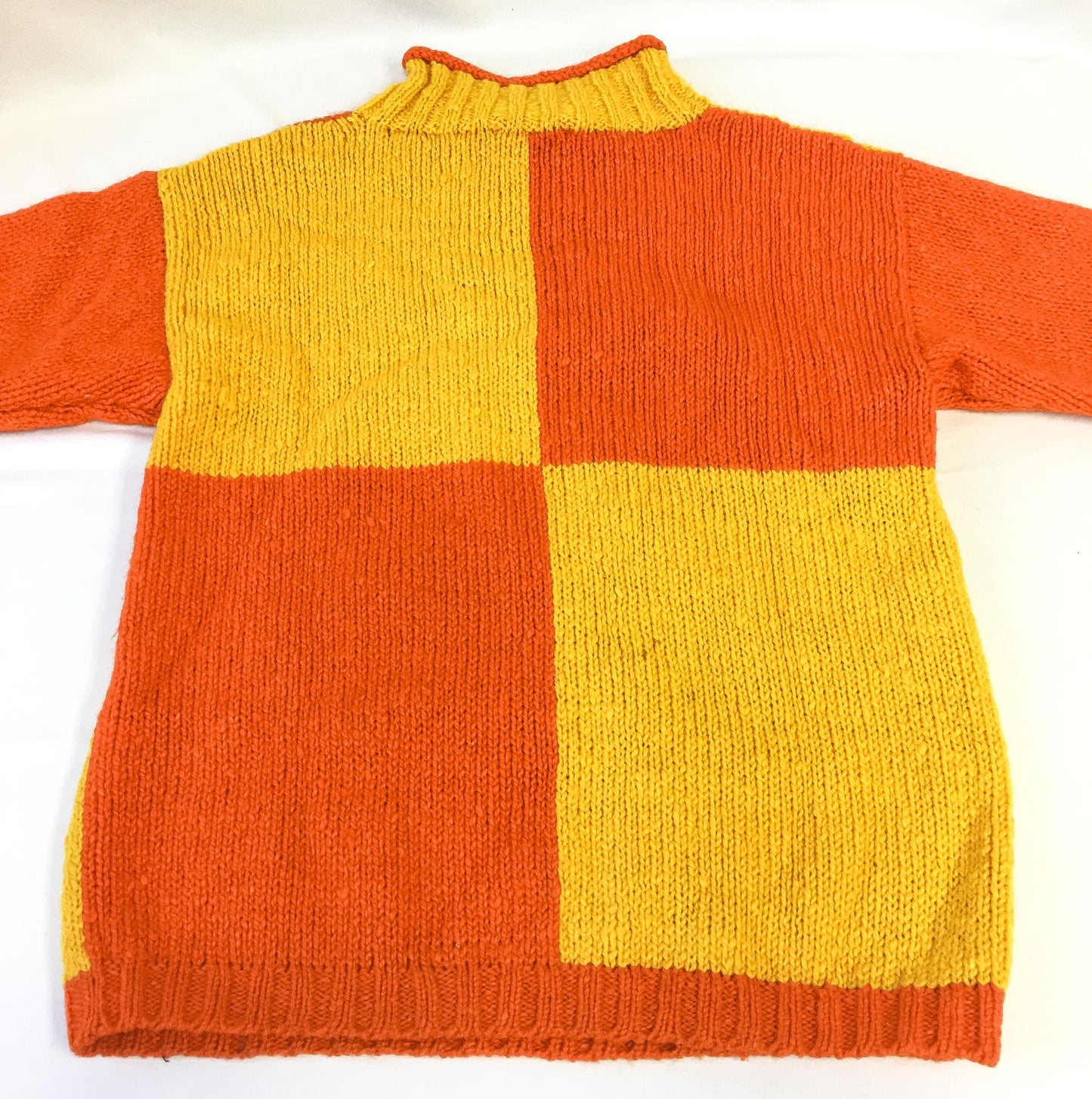 Vintage 90s Express Tricot Yellow Orange Snowflake Chunky Knit Wool Mockneck Sweater, Women's Sz. M, Vintage Retro Unique Festive Sweater
