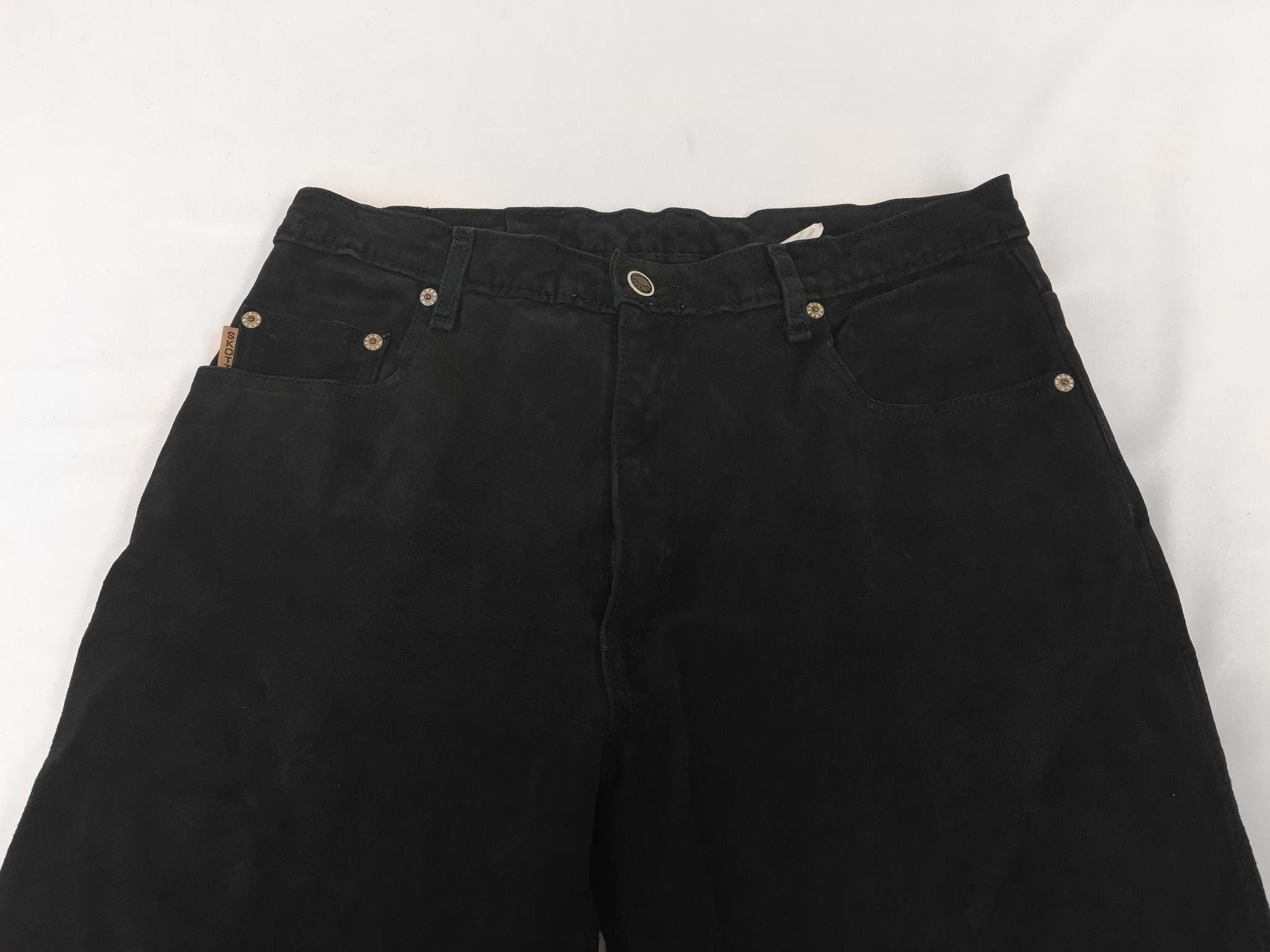 Vintage Skotts Suede Black Straight Leg Suede Pants, Unisex Sz. 31" x 30.5", Vintage Unisex Leather Pants