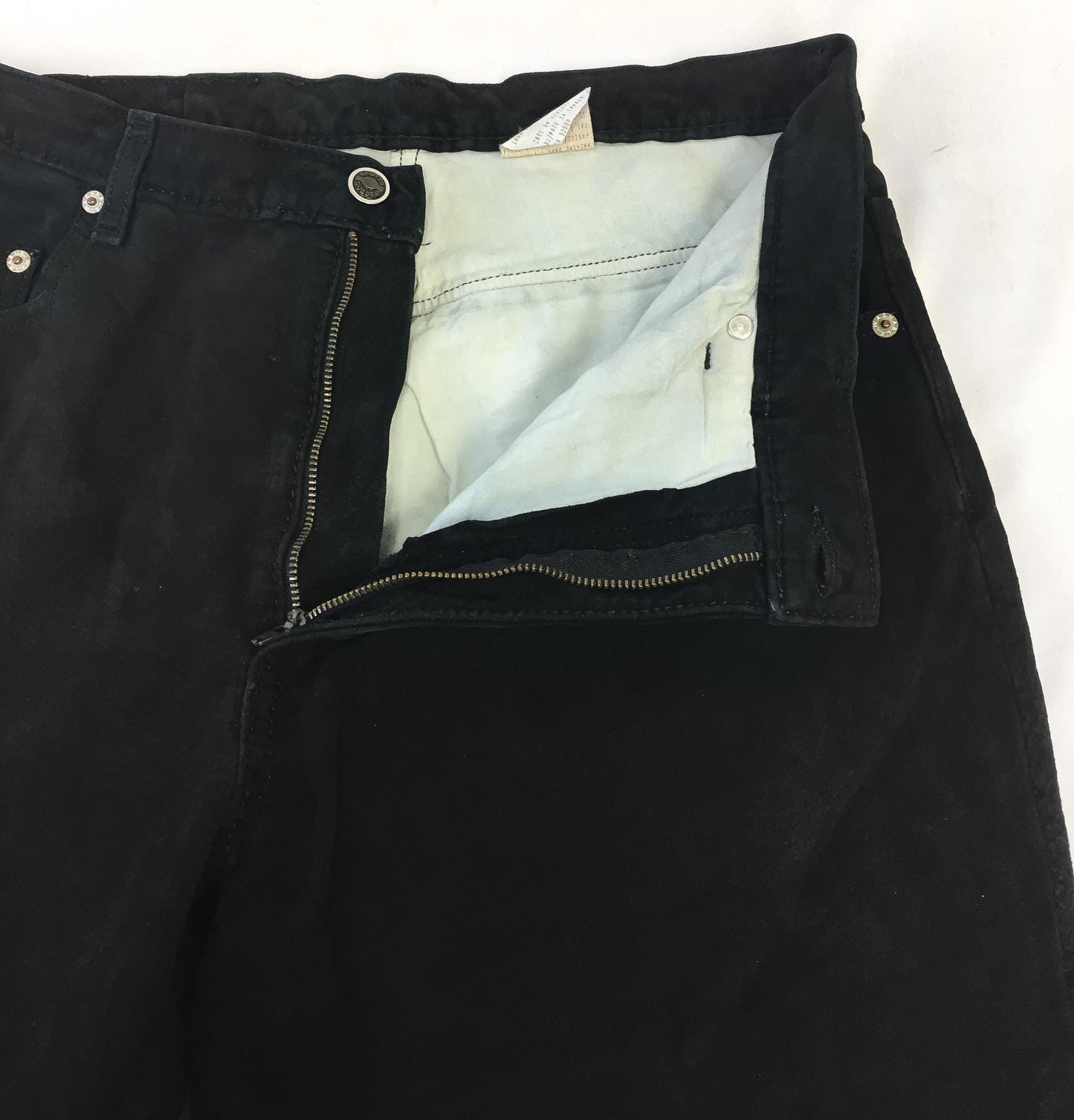 Vintage Skotts Suede Black Straight Leg Suede Pants, Unisex Sz. 31" x 30.5", Vintage Unisex Leather Pants