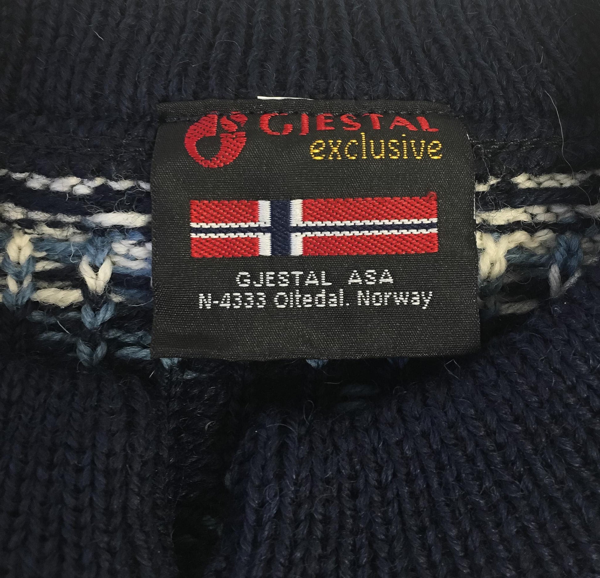 Gjestal Blue Navy Geometric Snowflake Fair Isle Pure Wool Metal Clasp Nordic Cardigan Sweater, Women's Sz. L