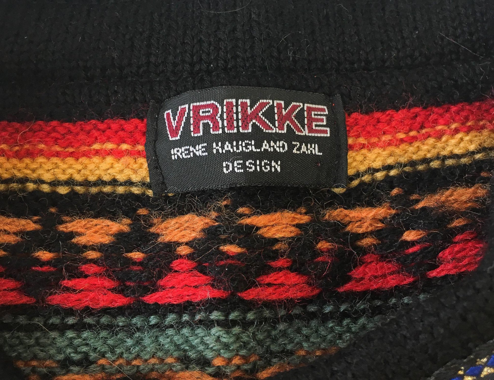 Vintage Vrikke Warm Toned Metallic Gold Abstract Patterned Wool Nordic Cardigan Sweater, Women's Sz. S, Unique Statement Norwegian Sweater