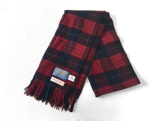 Vintage 70s Pendleton Red Tartan Plaid Patterned Pure Wool Scarf, 11" x 51", Preppy Festive Style Scarf