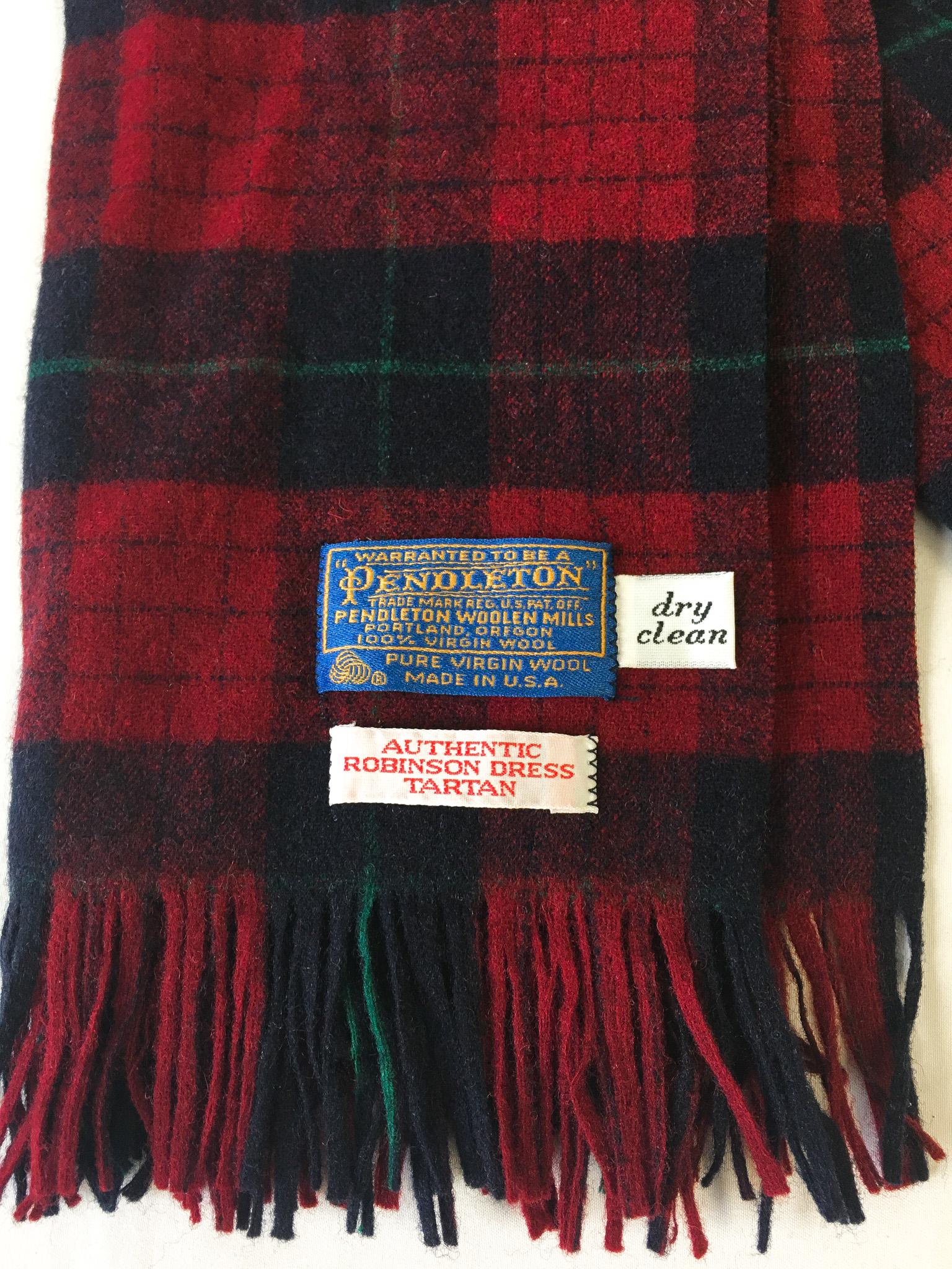 Vintage 70s Pendleton Red Tartan Plaid Patterned Pure Wool Scarf, 11" x 51", Preppy Festive Style Scarf