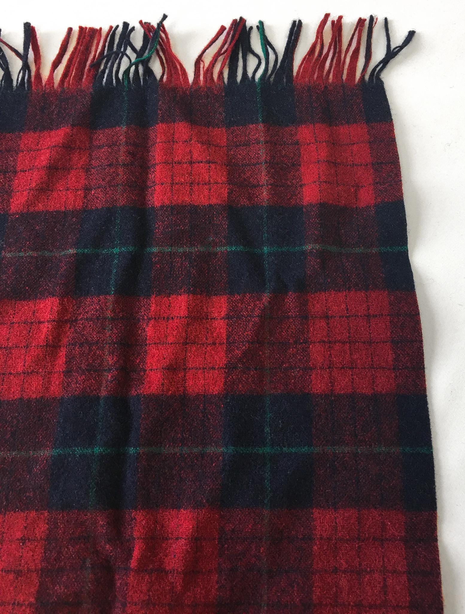 Vintage 70s Pendleton Red Tartan Plaid Patterned Pure Wool Scarf, 11" x 51", Preppy Festive Style Scarf
