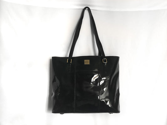 00s Dooney and Bourke Lexington Black Patent Leather Shoulder Tote Bag, Vintage Classic Everyday Dooney Handbag