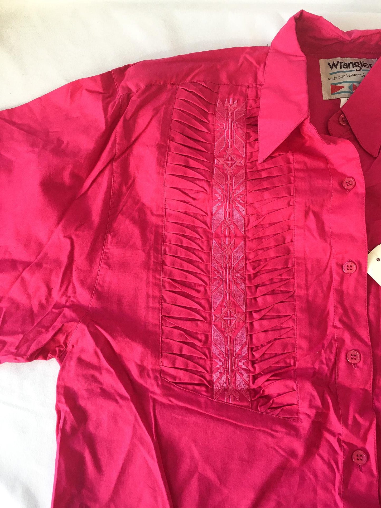 80s Deadstock Wrangler Hot Pink Southwest Embroidered Button Down, Men's Sz. XL, Vintage Unisex Western Shirt