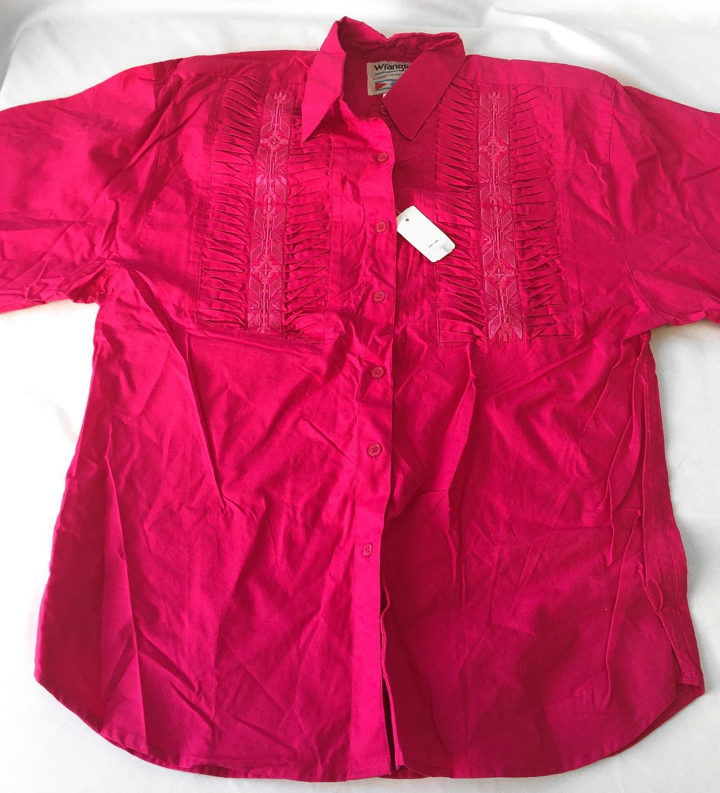 80s Deadstock Wrangler Hot Pink Southwest Embroidered Button Down, Men's Sz. XL, Vintage Unisex Western Shirt