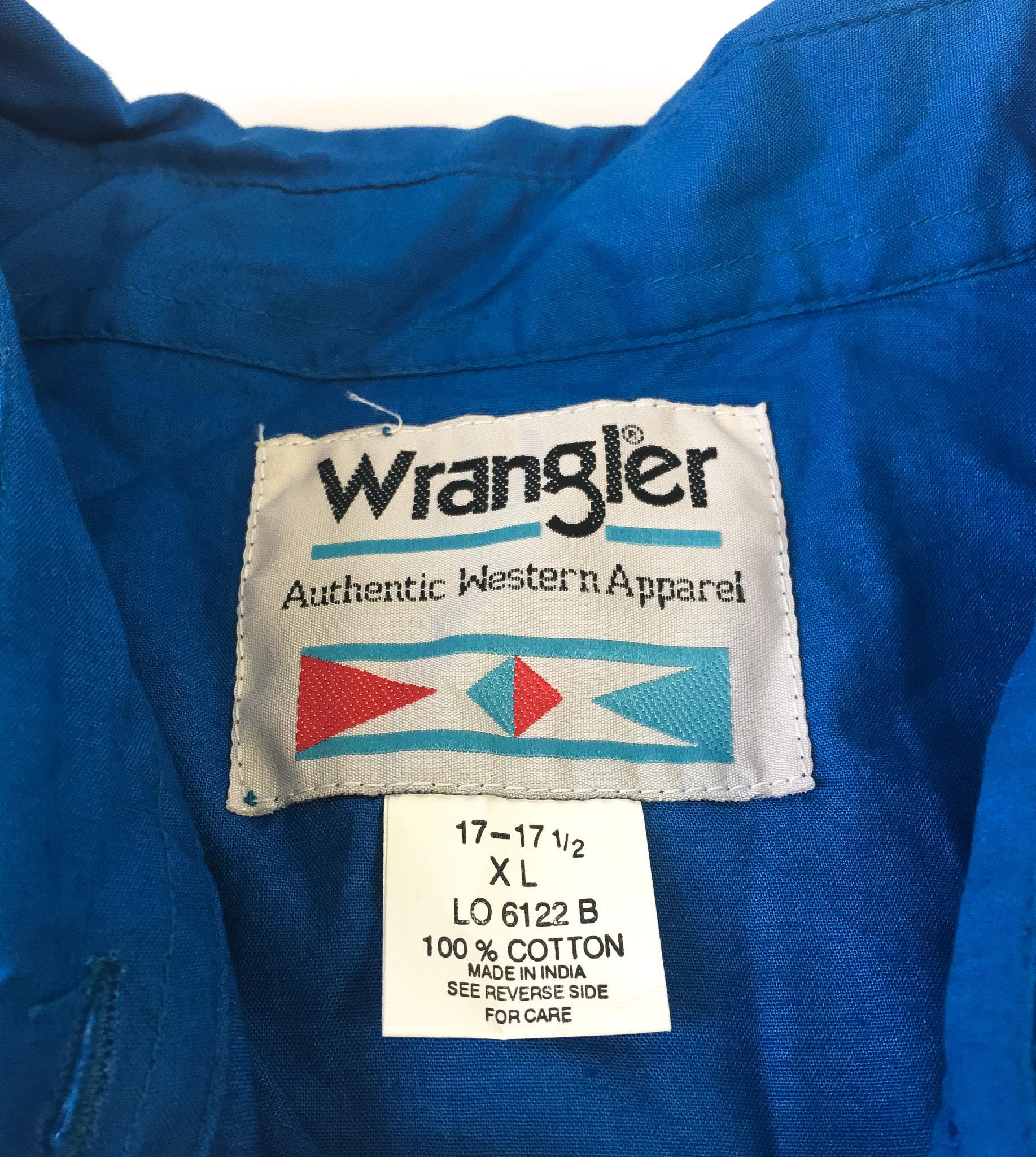 80s Deadstock Wrangler Blue Southwest Embroidered Button Down, Men's Sz. XL, Vintage Unisex Western Shirt