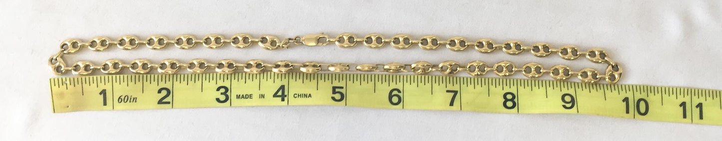 Vintage 14K 585 Italy Gold Puffy Mariner "Gucci Puff" Anchor Chain Necklace Approx 19.5", Roughly 7mm, Elegant Simple Unisex Layering Chain