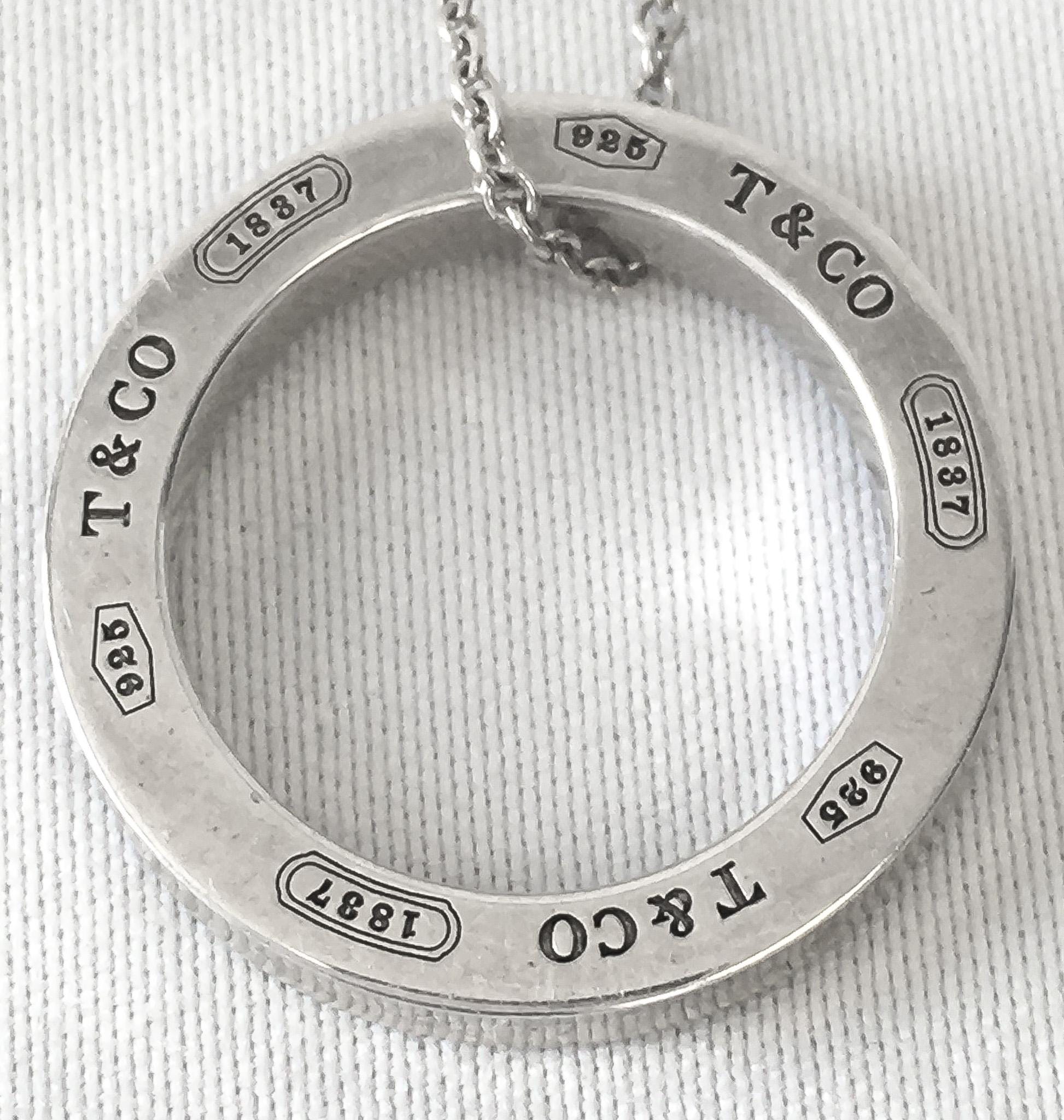 Tiffany & Co. 925 Sterling Silver Round Circle Ring Pendant 16 Inch Necklace
