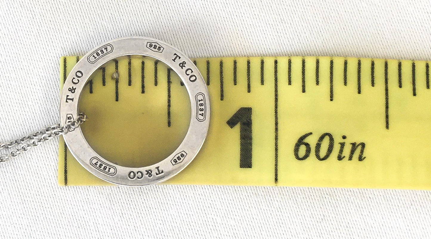 Tiffany & Co. 925 Sterling Silver Round Circle Ring Pendant 16 Inch Necklace