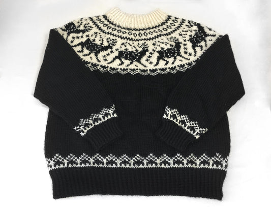 Vintage Dale of Norway Black Cream Reindeer Patterned Pure Wool Unisex Nordic Crewneck Sweater, Men's Sz. S