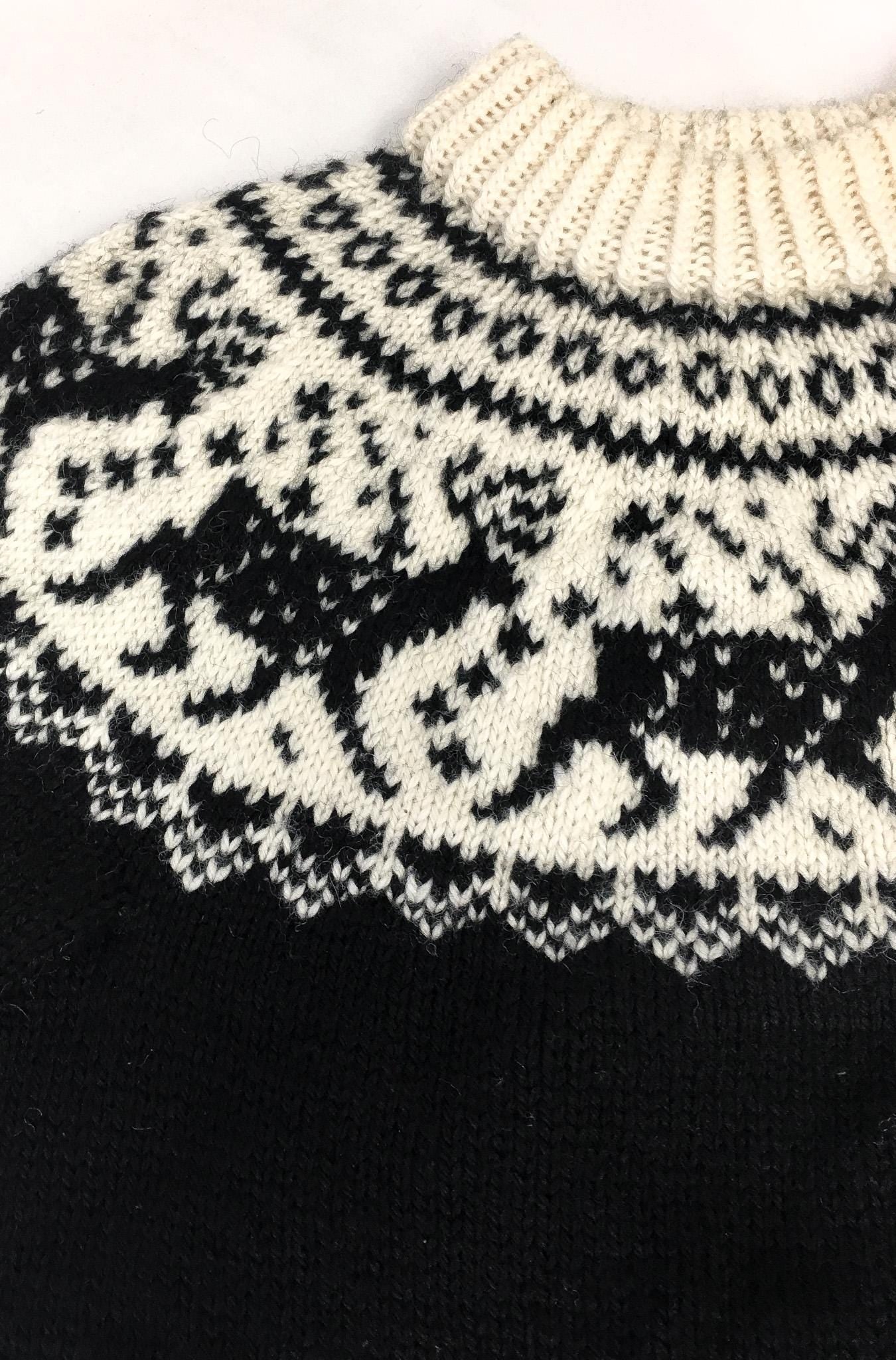 Vintage Dale of Norway Black Cream Reindeer Patterned Pure Wool Unisex Nordic Crewneck Sweater, Men's Sz. S