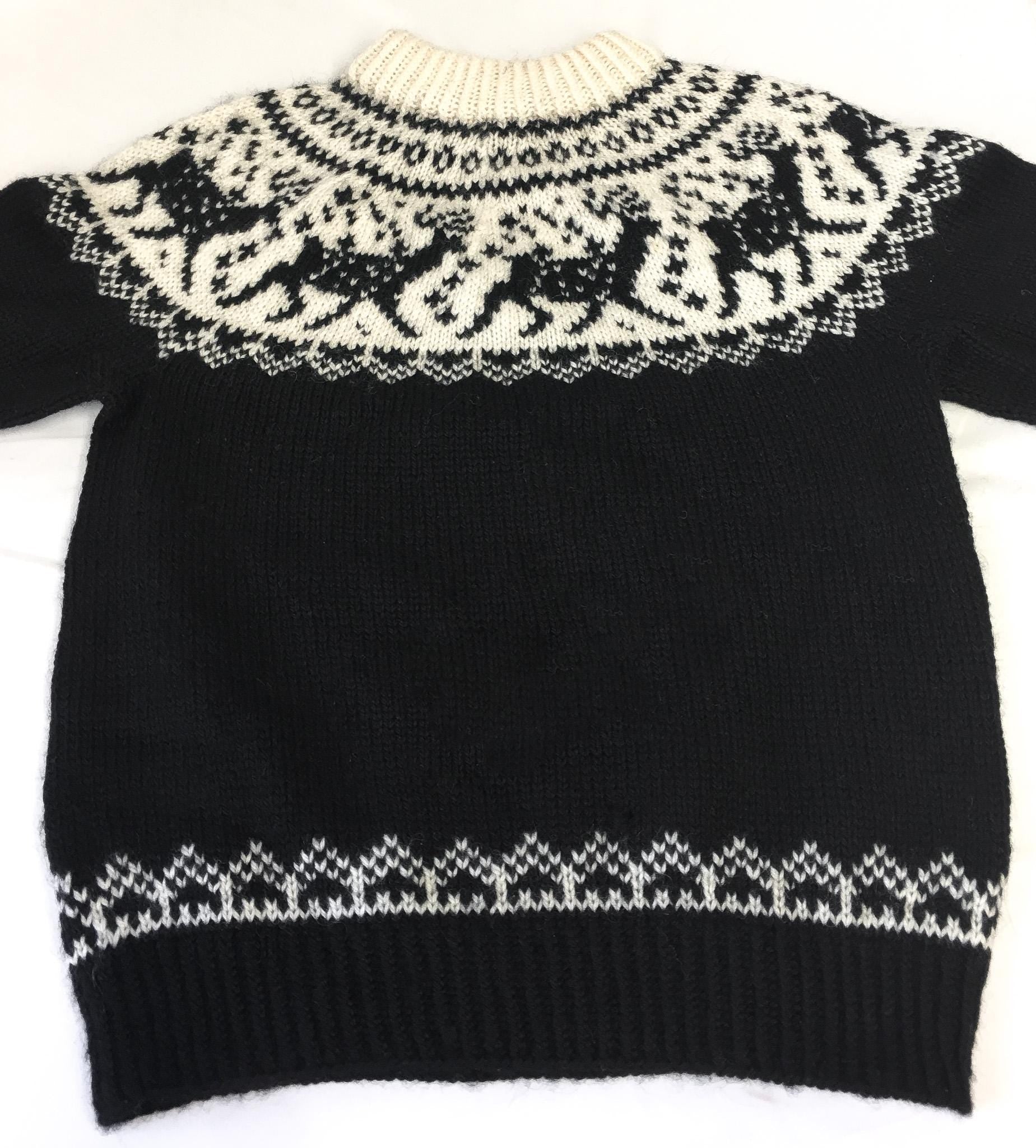 Vintage Dale of Norway Black Cream Reindeer Patterned Pure Wool Unisex Nordic Crewneck Sweater, Men's Sz. S