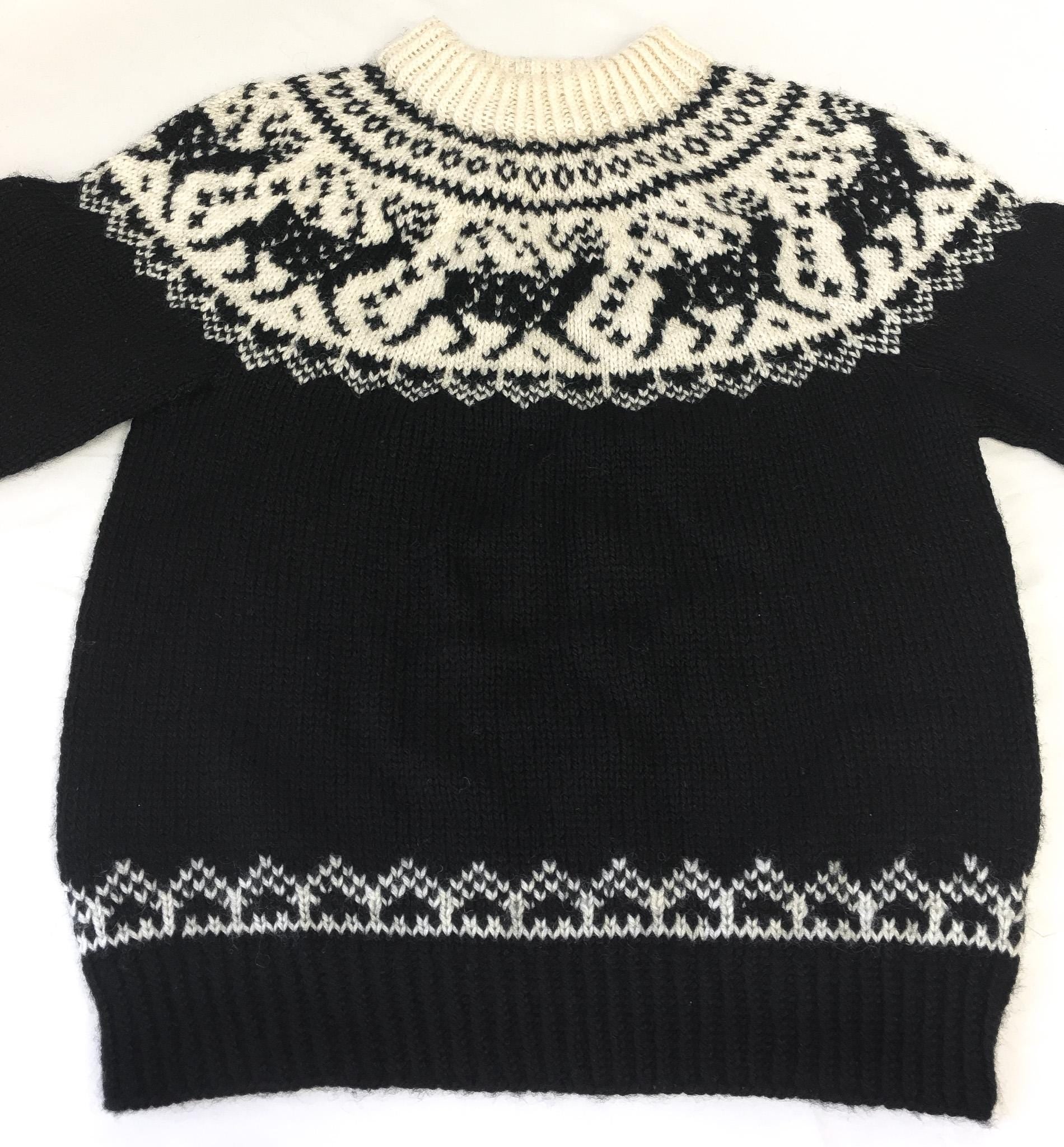 Vintage Dale of Norway Black Cream Reindeer Patterned Pure Wool Unisex Nordic Crewneck Sweater, Men's Sz. S