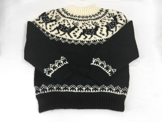 Vintage Dale of Norway Black Cream Reindeer Patterned Pure Wool Unisex Nordic Crewneck Sweater, Men's Sz. XS