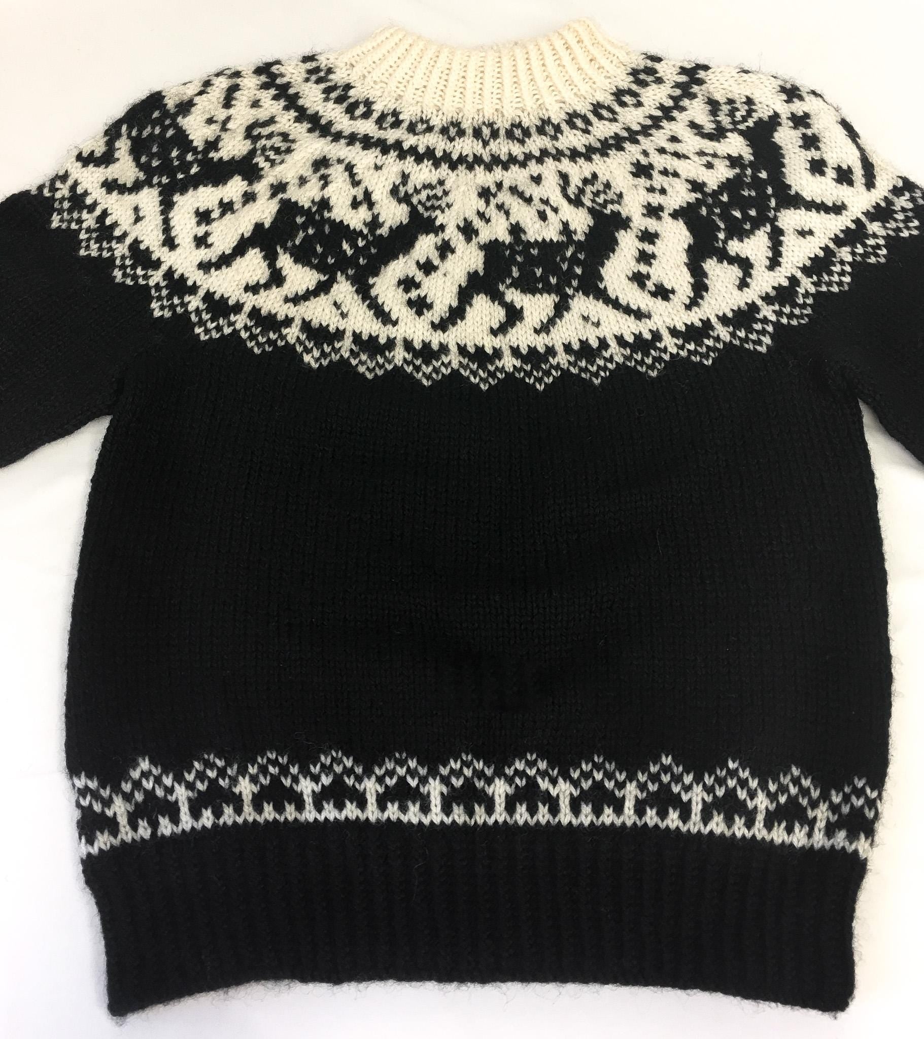 Vintage Dale of Norway Black Cream Reindeer Patterned Pure Wool Unisex Nordic Crewneck Sweater, Men's Sz. XS