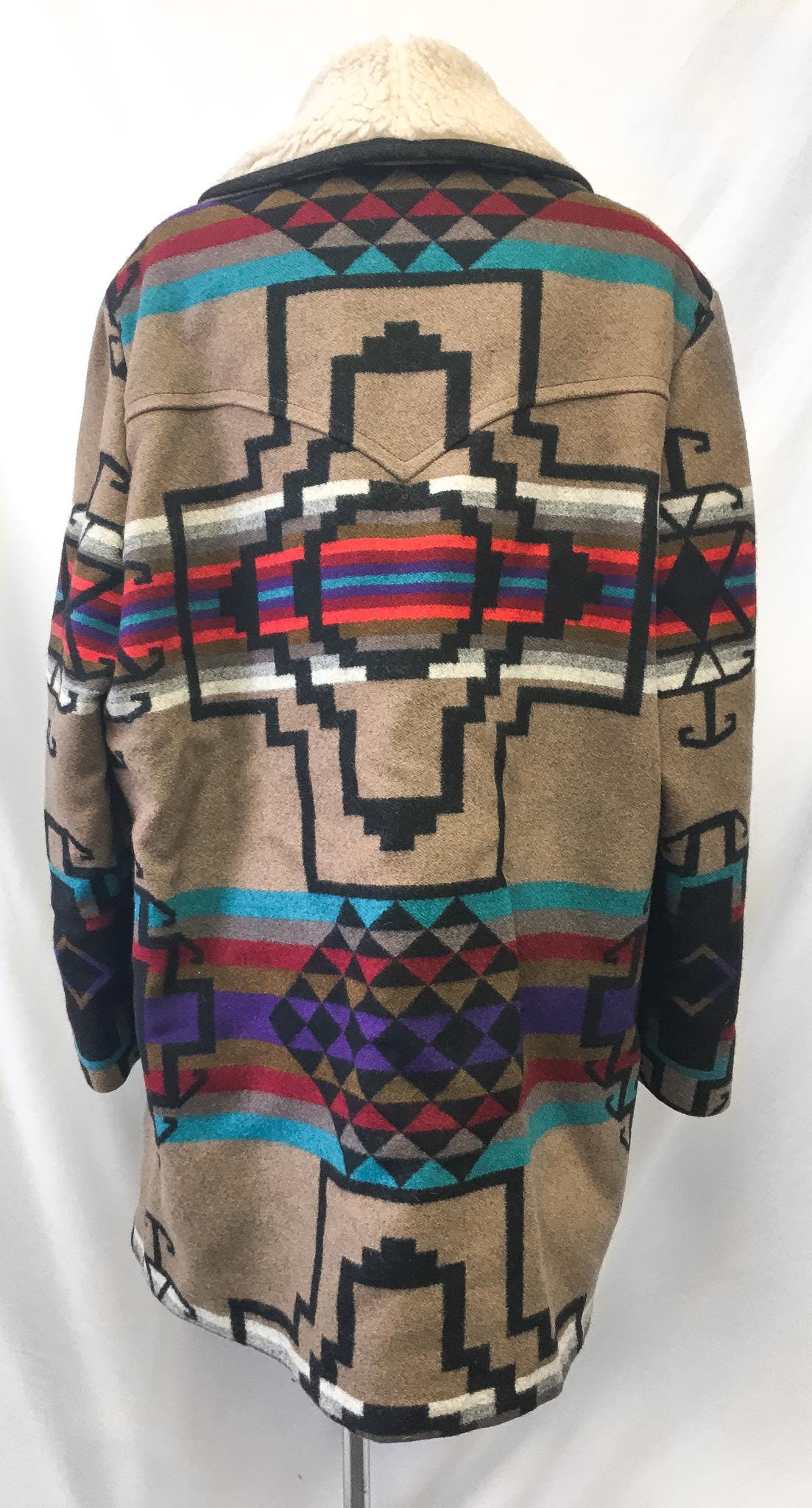 Vintage 60s 70s Pendleton High Grade Western Wear Multicolor Abstract Print Sherpa Wool Jacket, Sz. 44, Vintage Unique Western Jacket