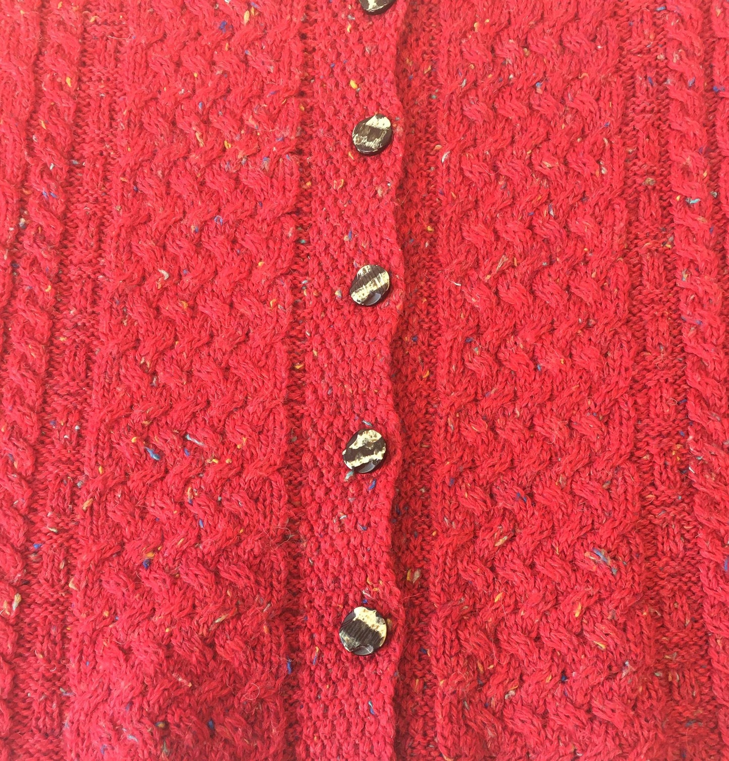 Vintage Connemara Knitwear Pink/Rainbow Speckled Pure Wool Button Up Cardigan Sweater, Women's Sz. L