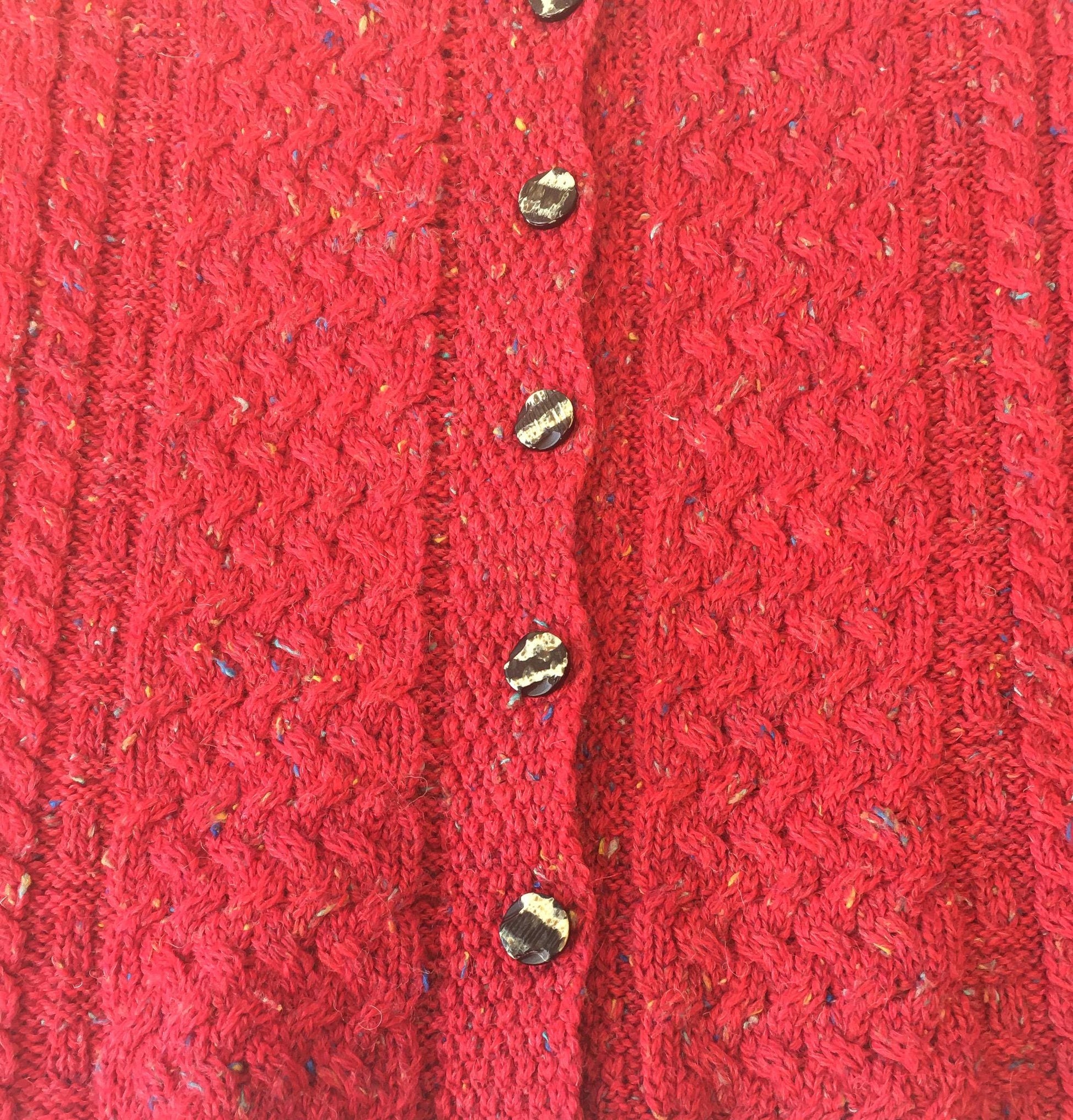 Vintage Connemara Knitwear Pink/Rainbow Speckled Pure Wool Button Up Cardigan Sweater, Women's Sz. L