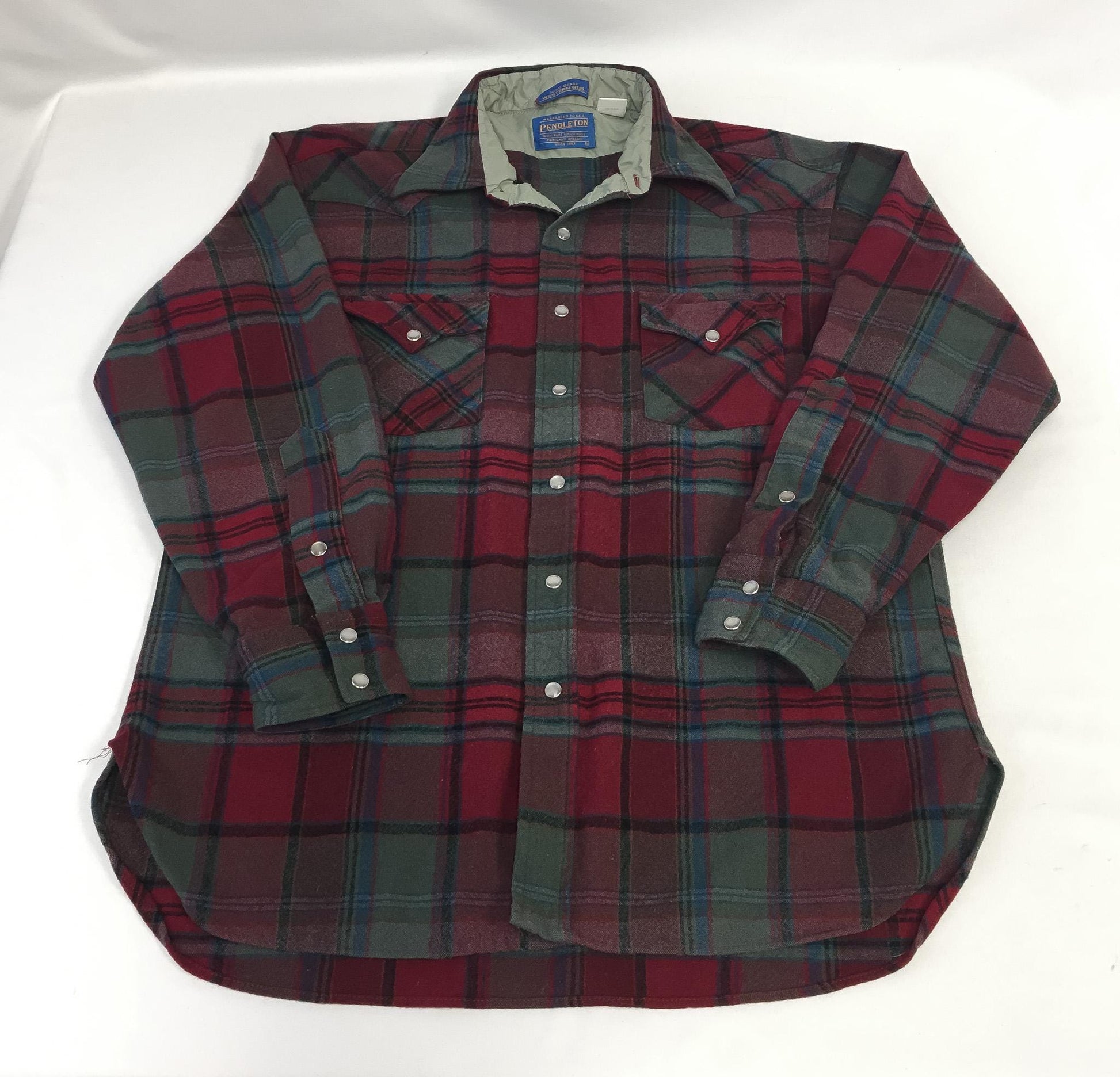Vintage Pendleton Red/Blue/Green Plaid Wool Oxford Flannel Button Up, Unisex Sz. M, Vintage Western Shirt