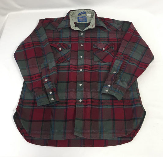 Vintage Pendleton Red/Blue/Green Plaid Wool Oxford Flannel Button Up, Unisex Sz. M, Vintage Western Shirt