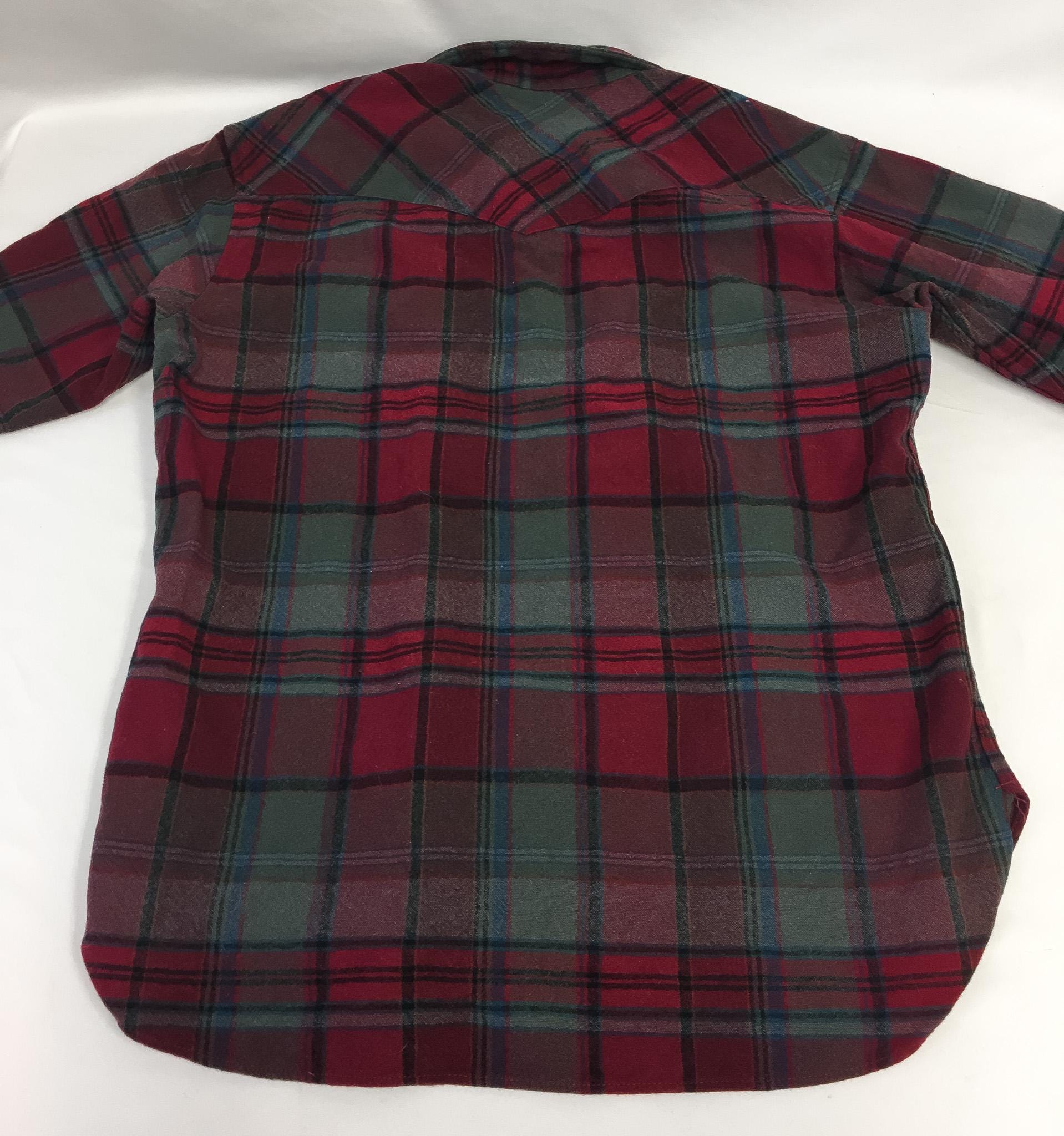 Vintage Pendleton Red/Blue/Green Plaid Wool Oxford Flannel Button Up, Unisex Sz. M, Vintage Western Shirt