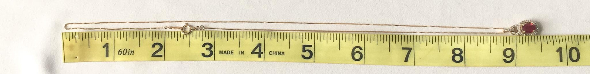 14K Yellow Gold Diamond Ruby Oval Pendant Box Chain Necklace, Roughly 18", Simple Elegant Everyday Necklace