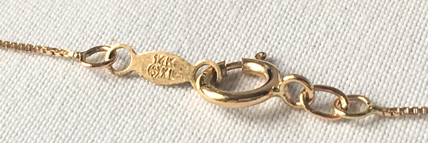 14K Yellow Gold Diamond Ruby Oval Pendant Box Chain Necklace, Roughly 18", Simple Elegant Everyday Necklace