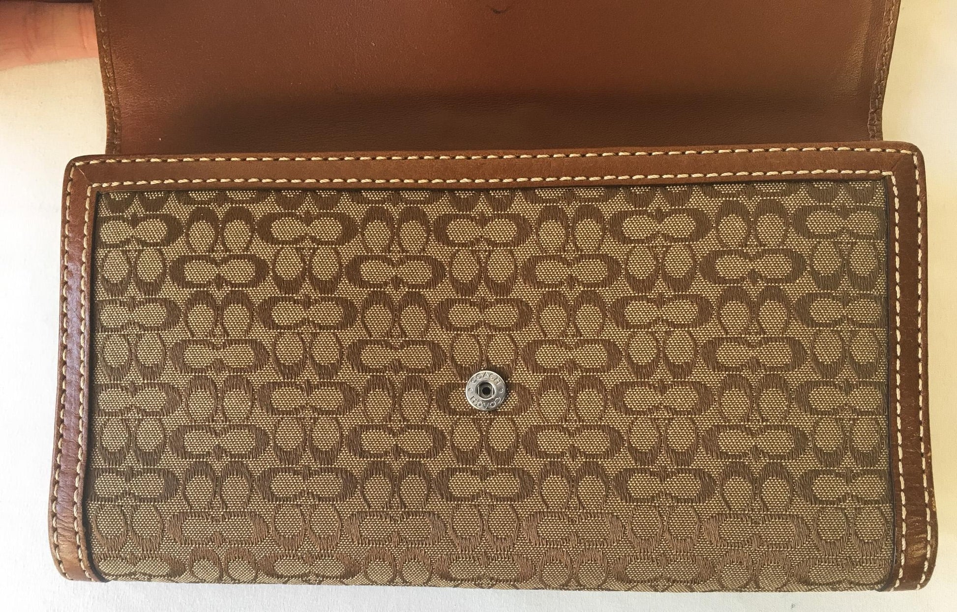 Y2K 00s Coach Beige Khaki Brown Soho Signature C Monogram Canvas Leather Wallet, Vintage Y2K Coach Handbag Accessories