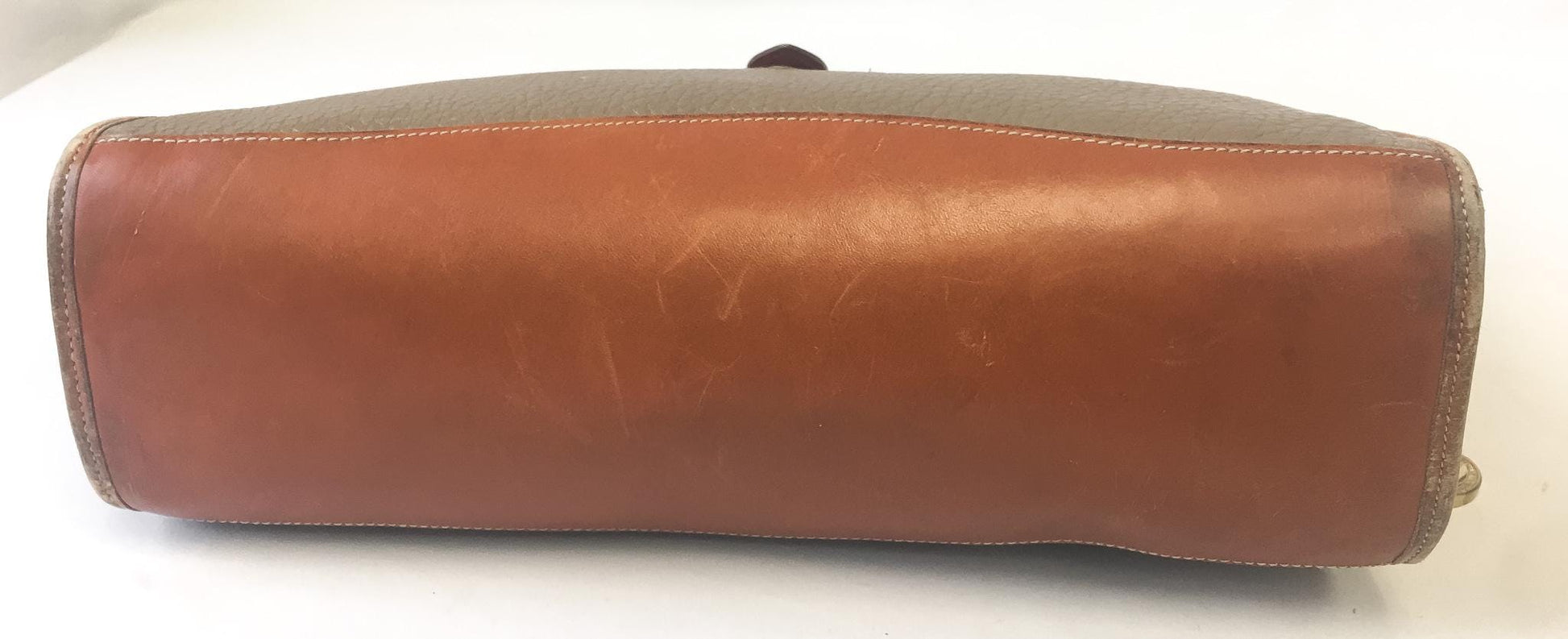 Vintage 80s Dooney and Bourke All Weather Beige Brown Leather Top Handle Crossbody Satchel